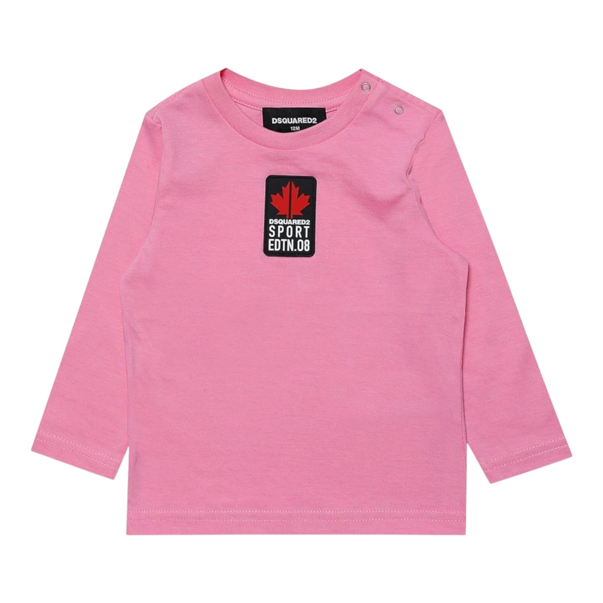 DSQUARED2 shirt girocollo tinta unita con stampa logo Rosa per Neonata DQ1879 ROSA DSQUARED2 