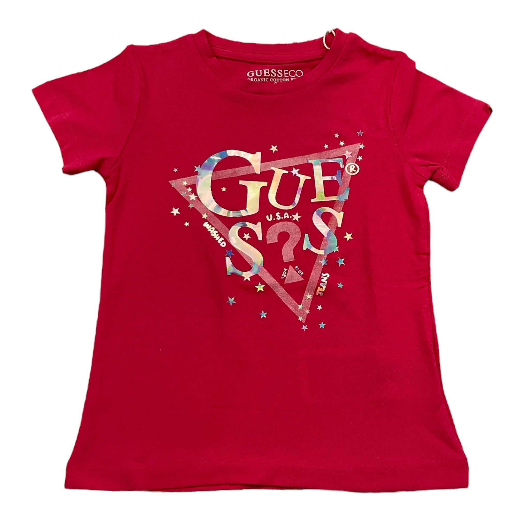 Guess T-Shirt Girocollo Tinta Unita con Logo per Bambina K5RI00K6YW4 FUXIA GUESS 