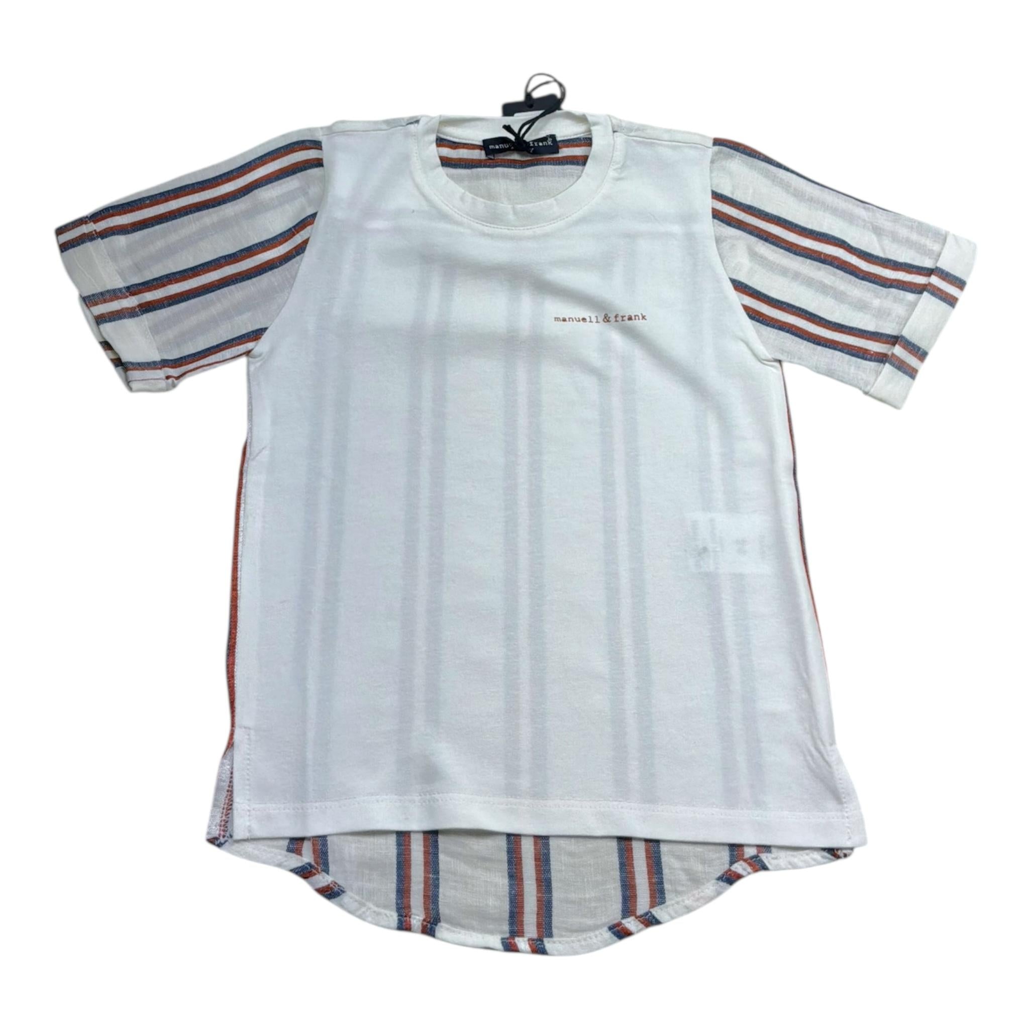 Manuel & Frank T-Shirt Girocollo Tinta Unita con Maniche In Contrasto per Bambino MF7126B BIANCO MANUEL & FRANK 
