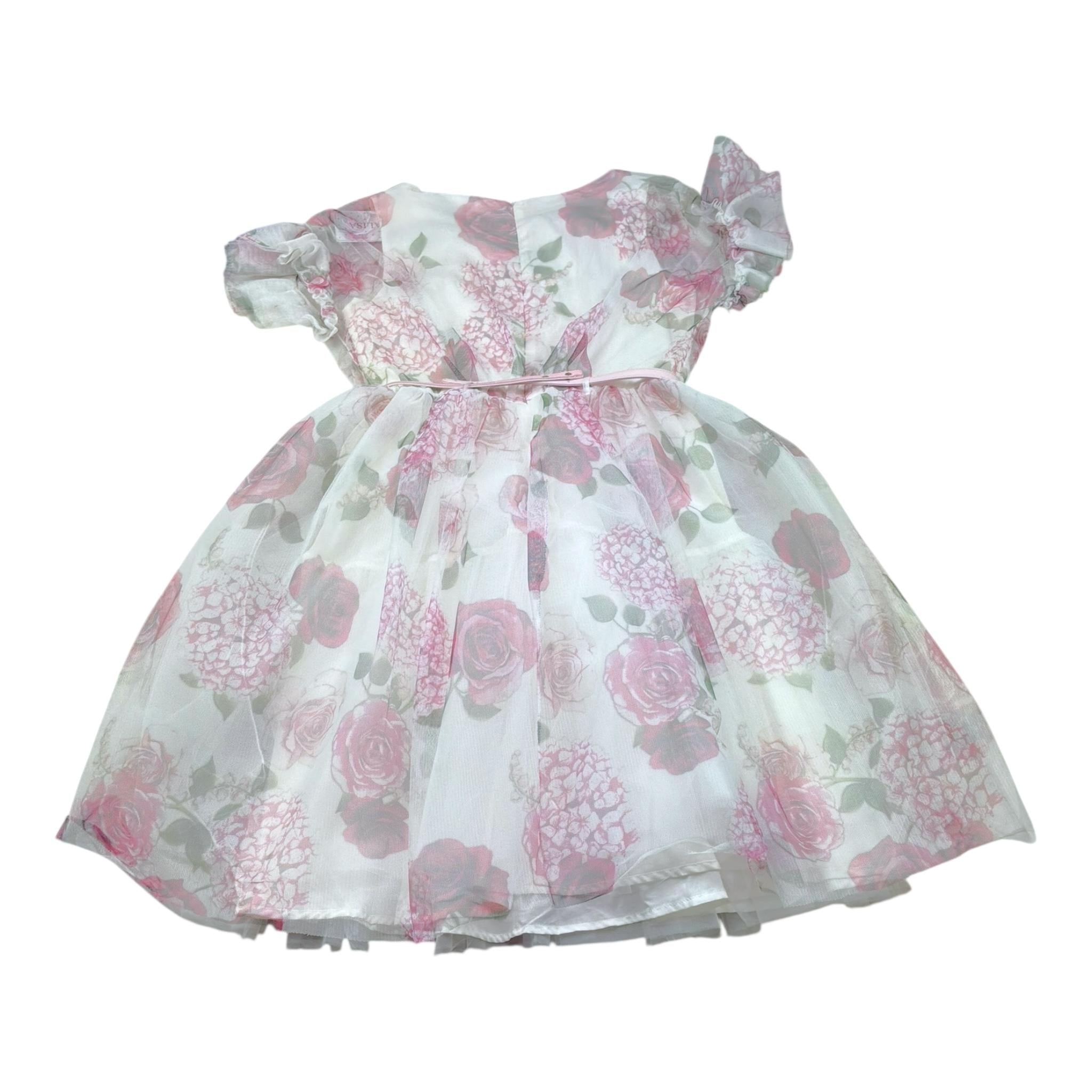 Monnalisa Abito Tinta Unita con Fantasia Fiori per Bambina 797904 BIANCO MONNALISA 