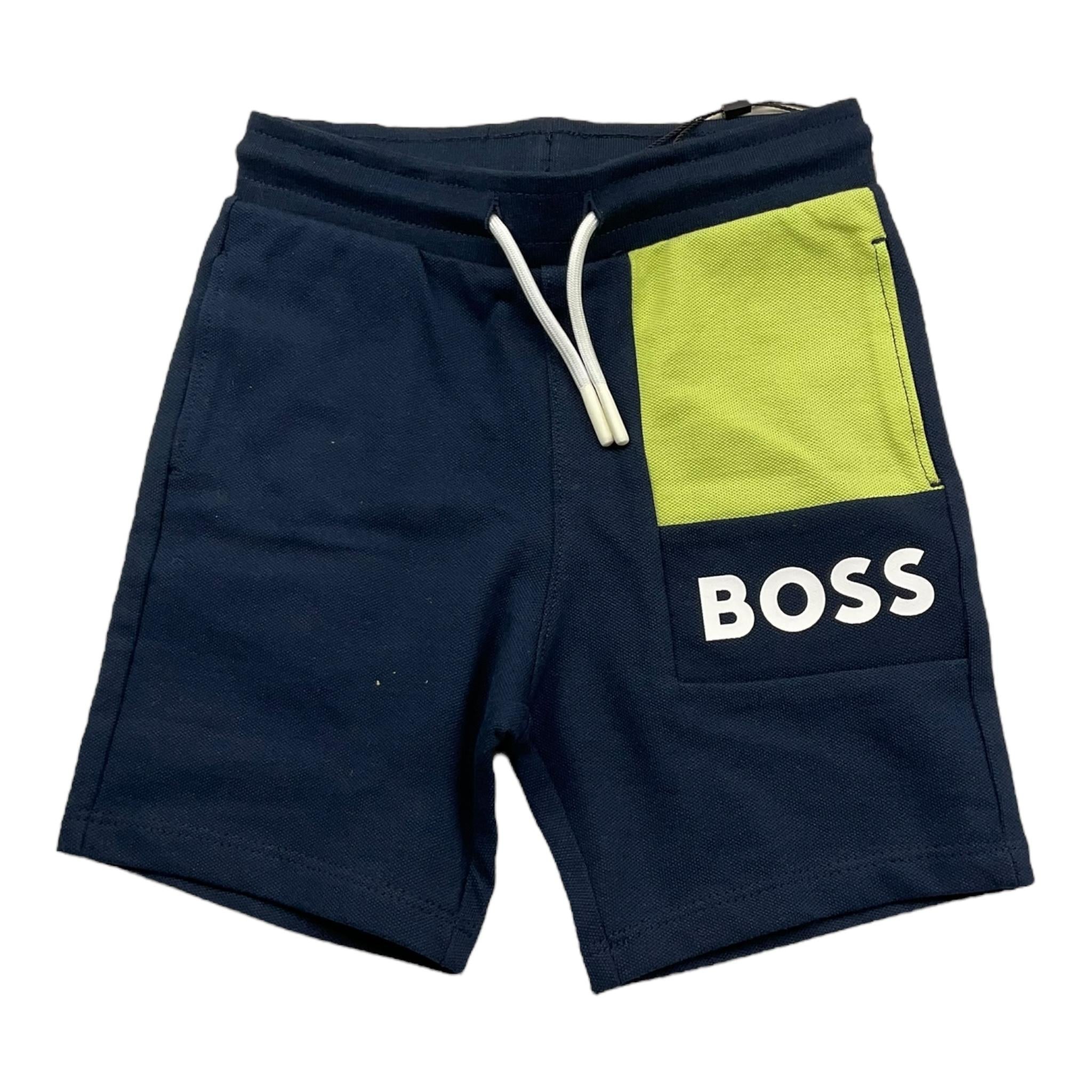 Boss Bermuda Tinta Unita con Tasca In Contrasto per Neonato J52083B BLU BOSS 