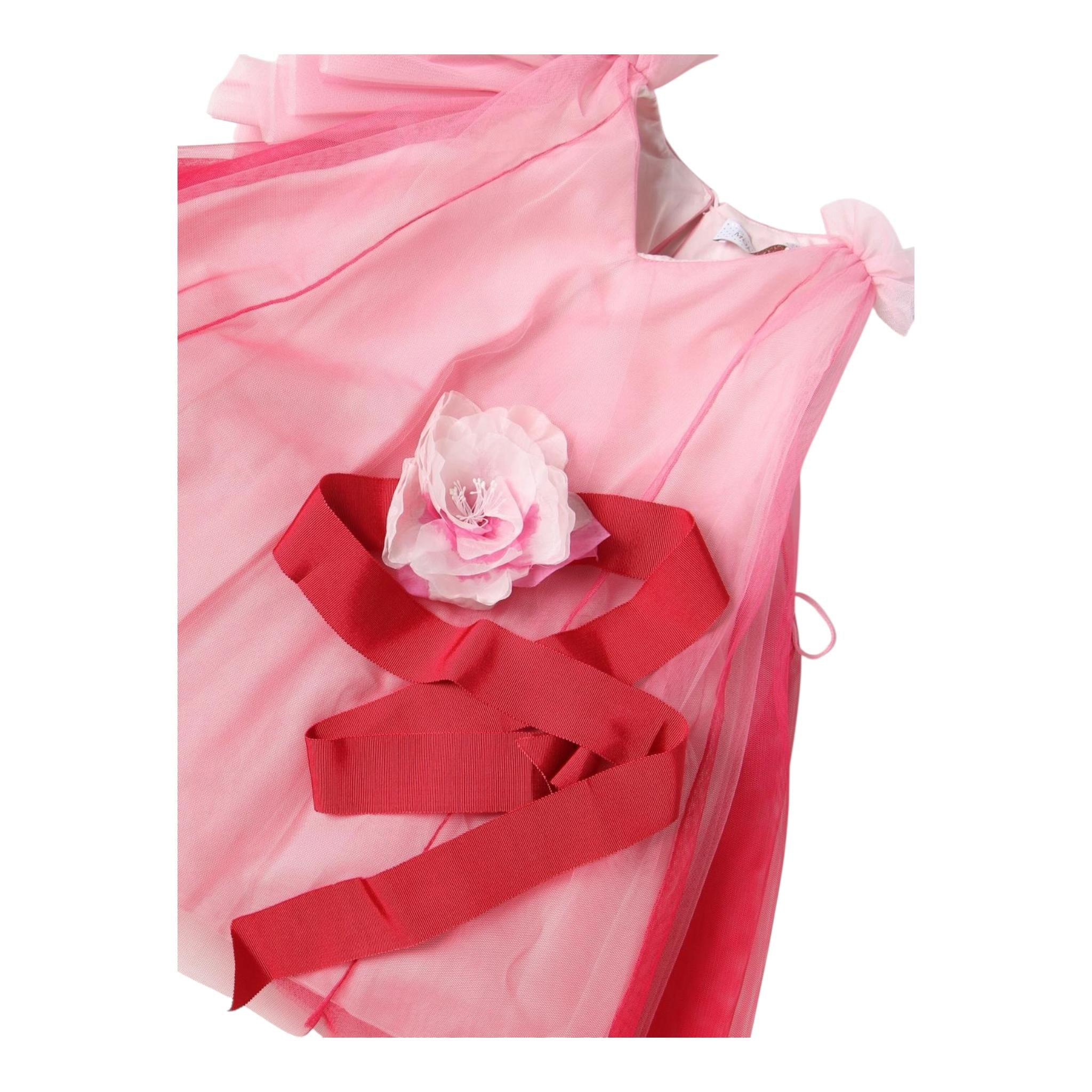 Monnalisa Abito Cerimonia Tinta Unita con Tulle per Bambina 71A914 ROSSO MONNALISA 