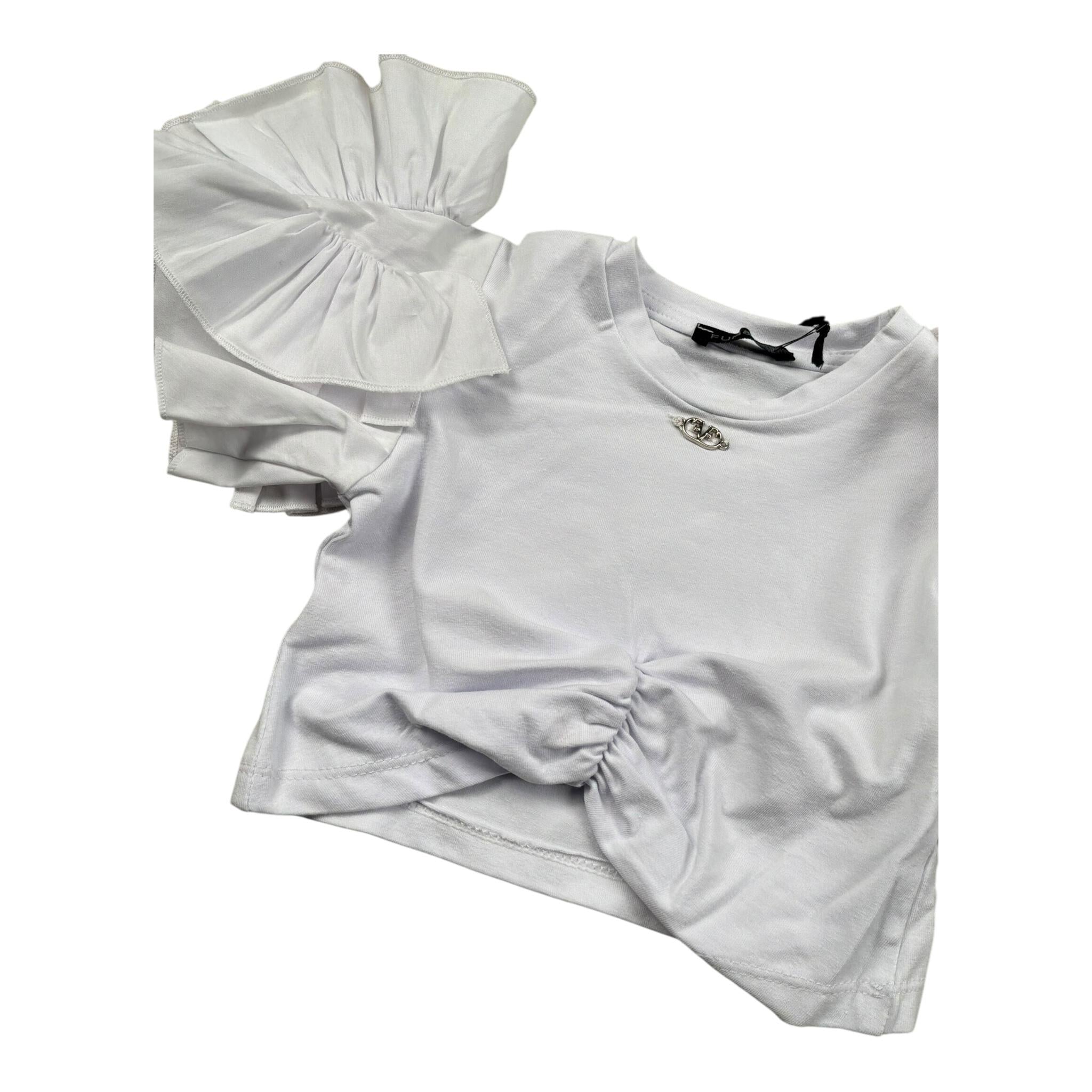 Fun & Fun T-Shirt Girocollo Tinta Unita con Rouches per Neonata FBTS01383N BIANCO FUN & FUN 