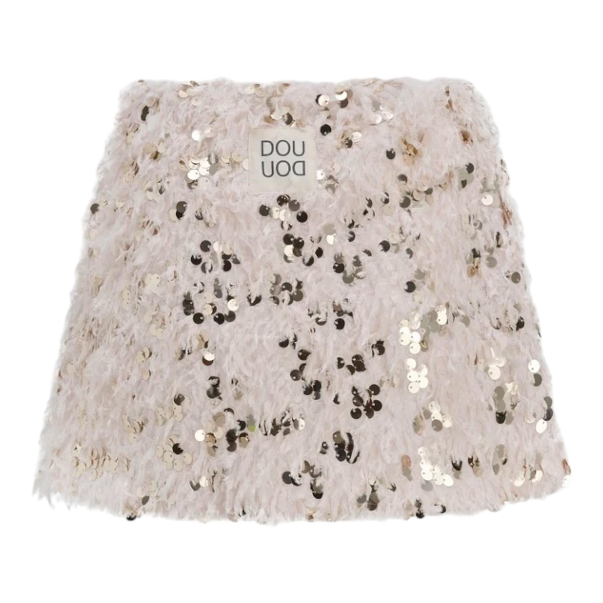 Dou Dou Gonna Tinta Unita con Paillettes E Piume per Bambina DW7A11 BEIGE DOU DOU 