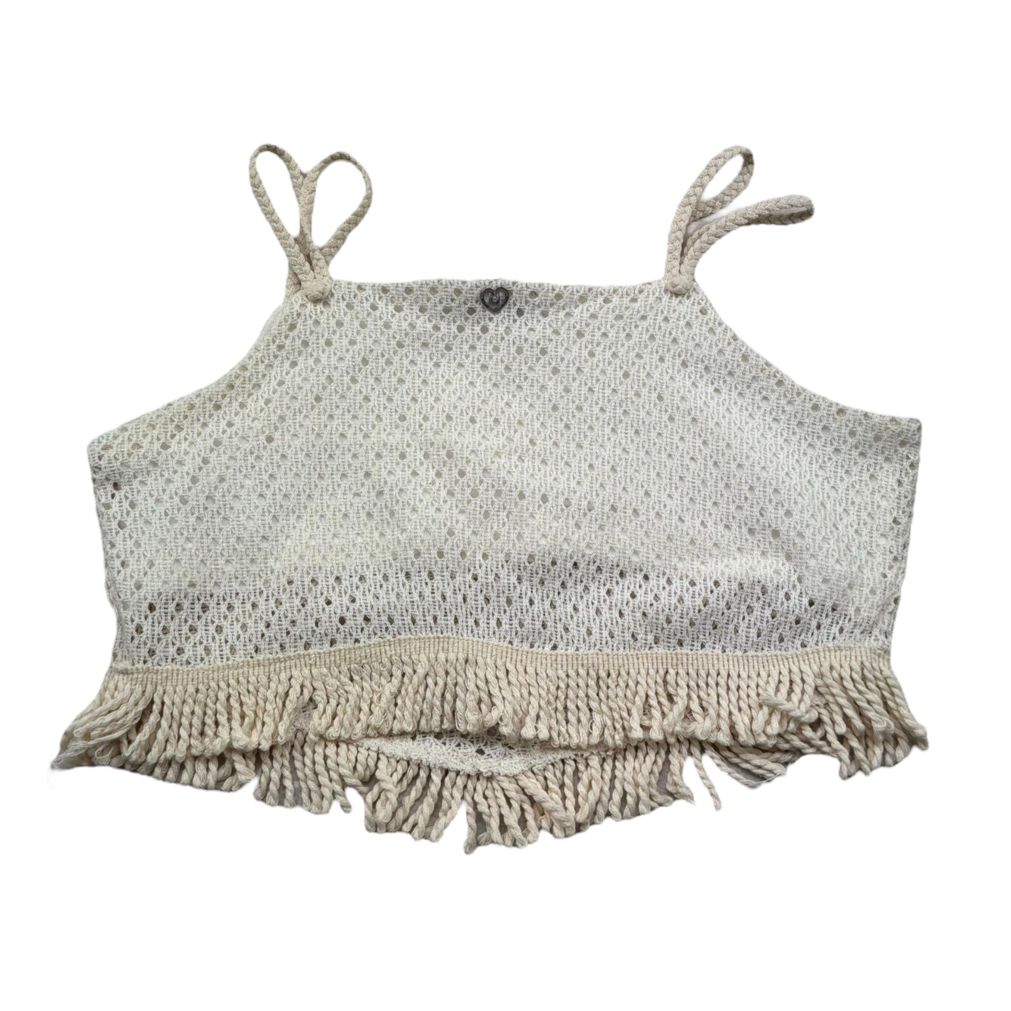 Please Top Tinta Unita con Frangie E Bretelle per Bambina CC90230G72X PANNA PLEASE 