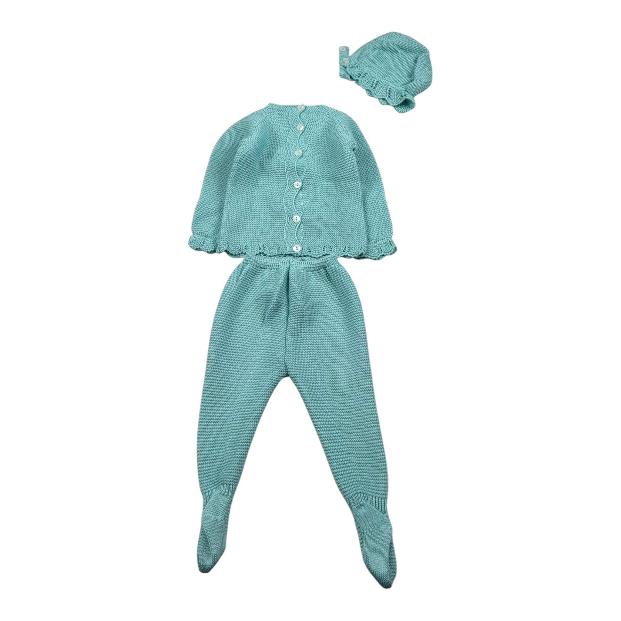 Juliana Completo tinta unita 3 Pezzi Maglia-Ghettina-Cappello Verde per Neonata J7053 VERDE JULIANA 
