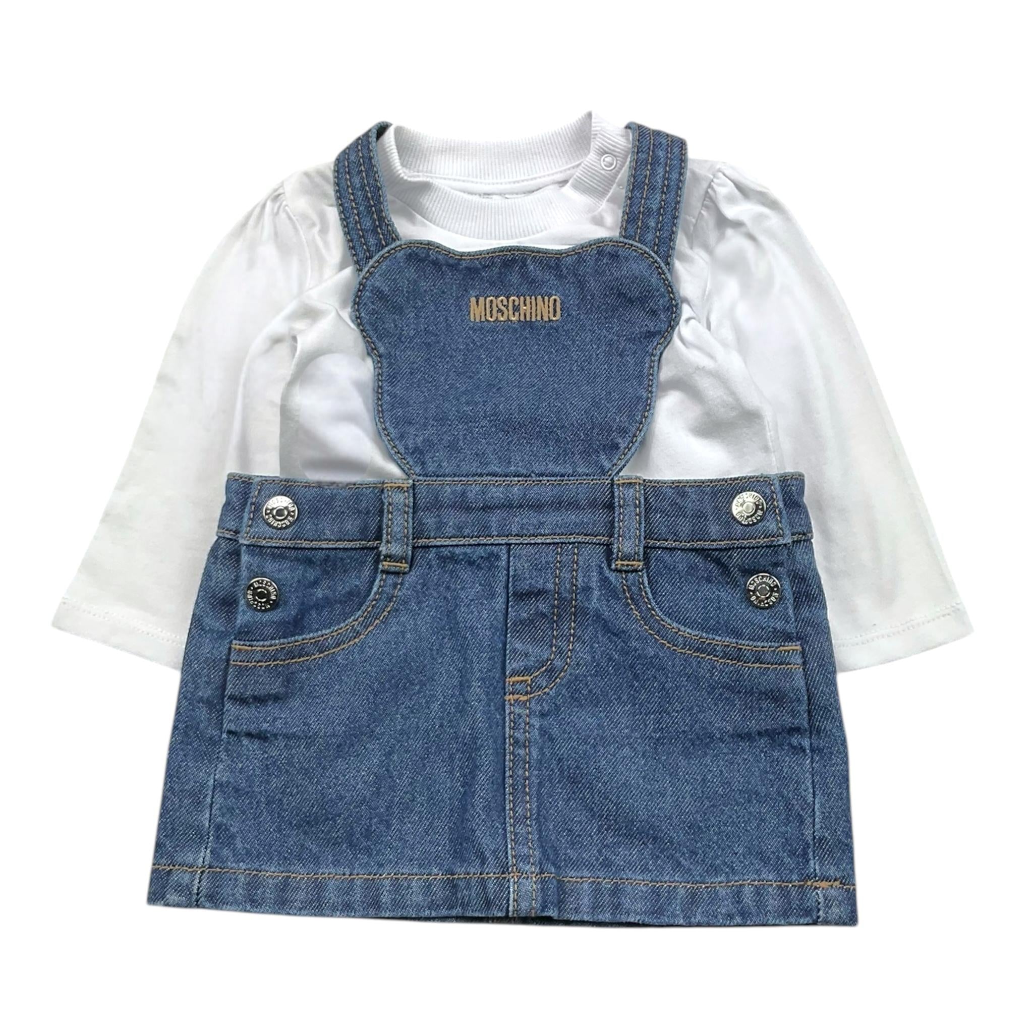 MOSCHINO completo 2pz salopette-shirt bicolore Bianco/azzurro per Neonata MDK038 BIANCO/AZZURRO MOSCHINO 