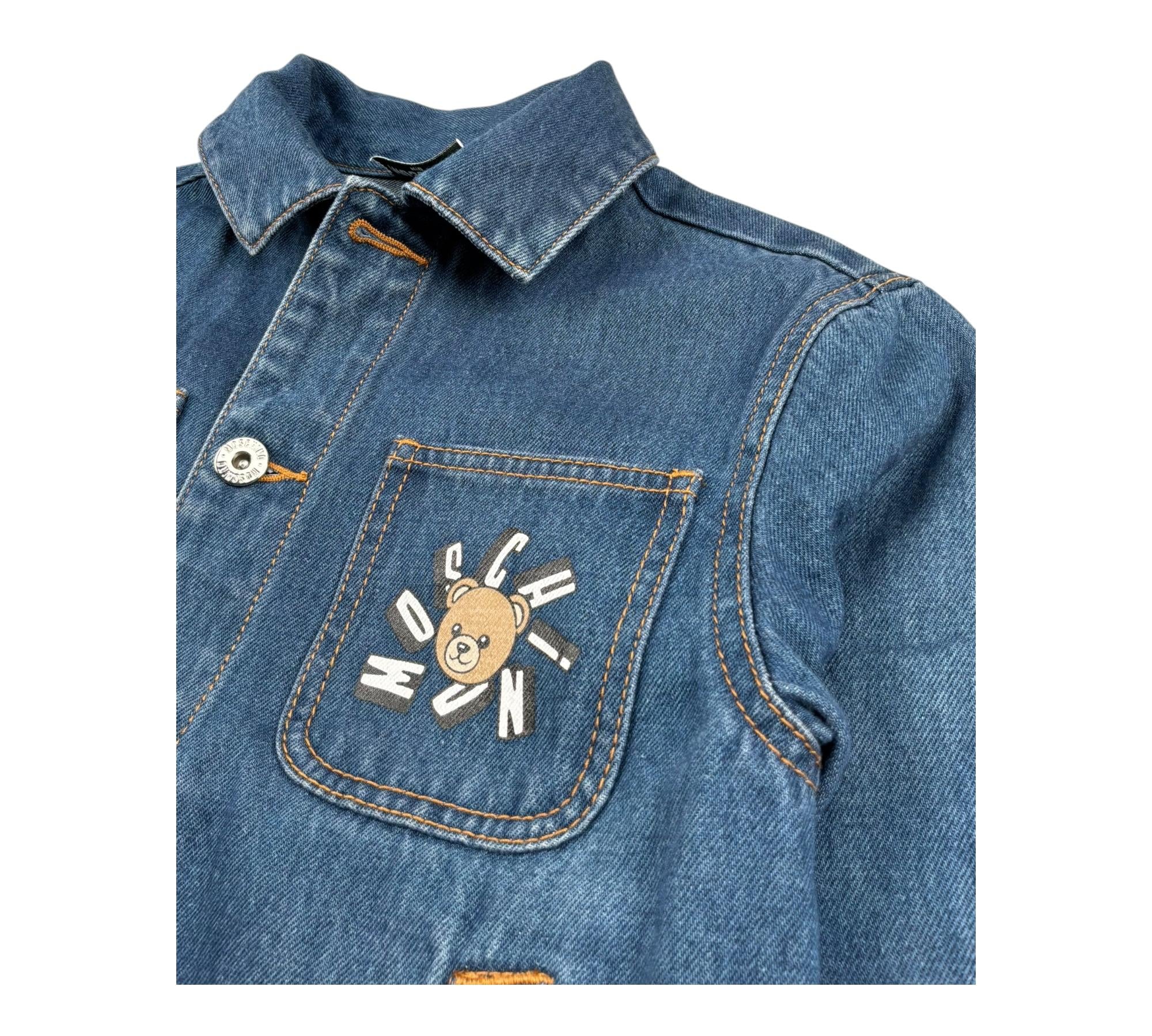 Moschino Camicia Manica Lunga In Denim Tinta Unita per Bambino HUS05L BLU MOSCHINO 