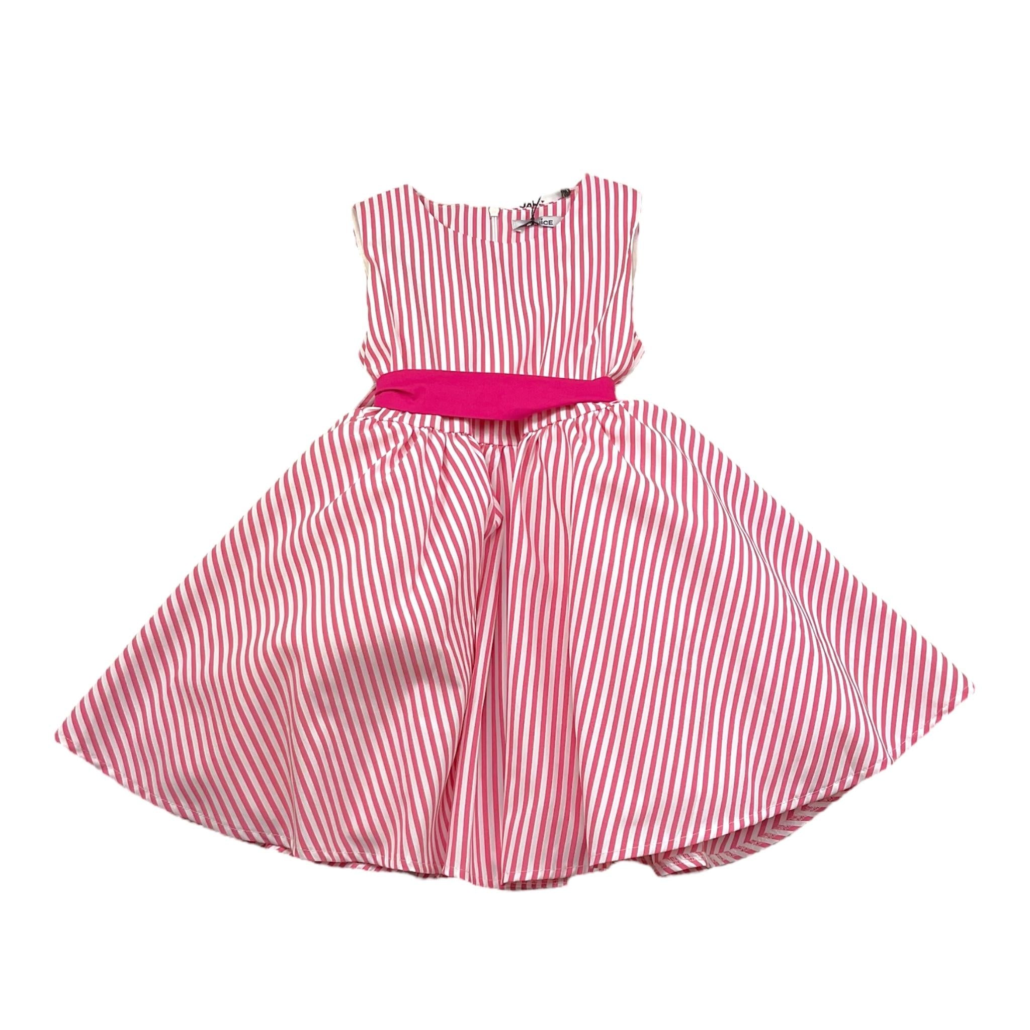 Janice Abito Tinta Unita con Fantatasia A Righe Giromanica per Bambina JN465B BIANCO JANICE 