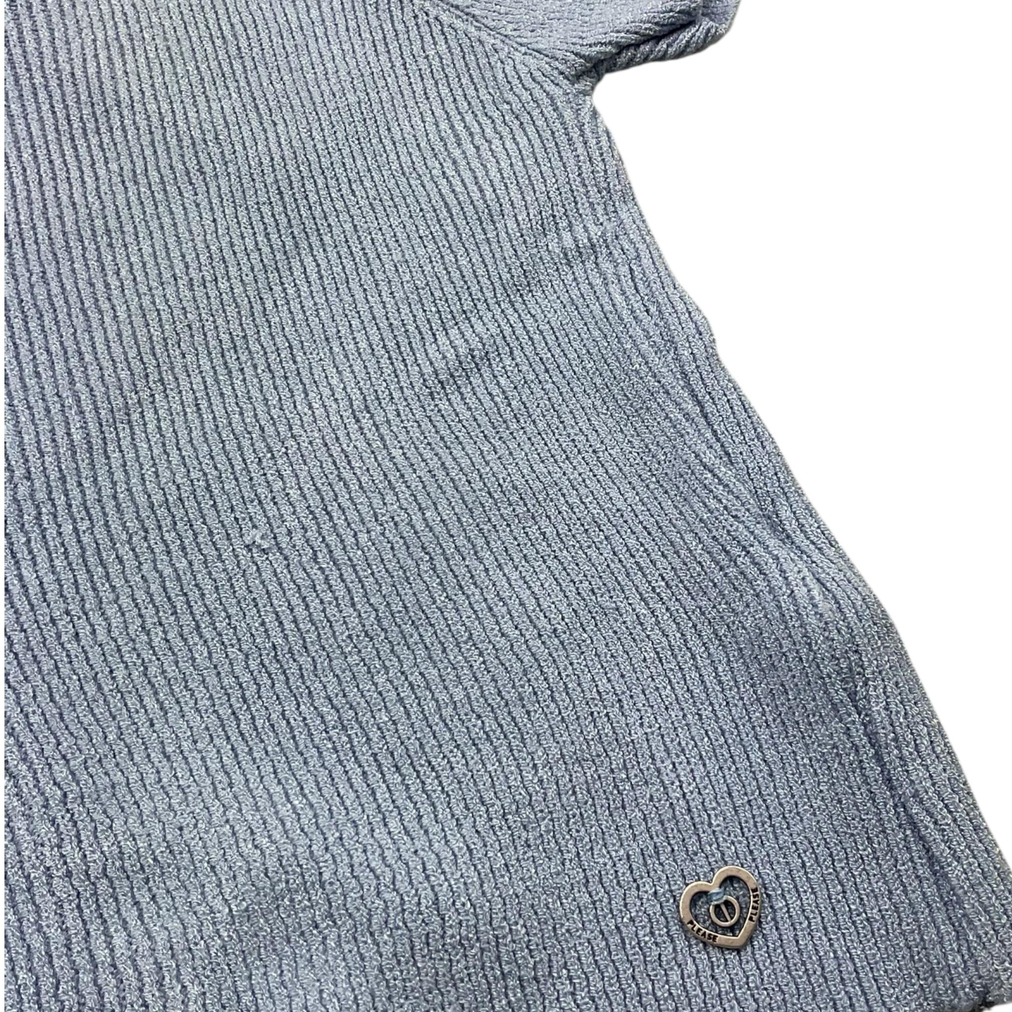 Please T-Shirt In Maglia Tinta Unita con Scollo Retro per Bambina NB16230G72 AZZURRO PLEASE 