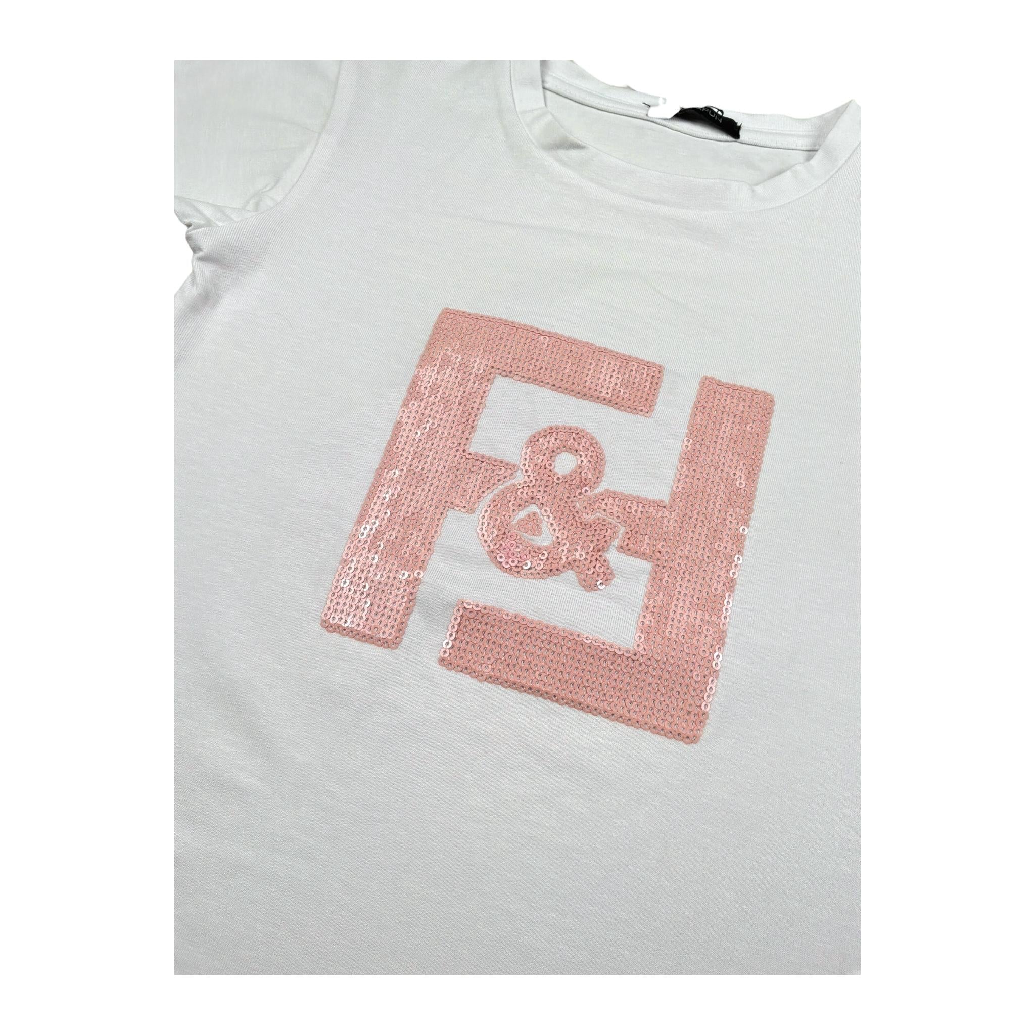 Fun & Fun T-Shirt Girocollo Tinta Unita con Paillettes per Bambina FNBTS16932 BIANCO FUN & FUN 