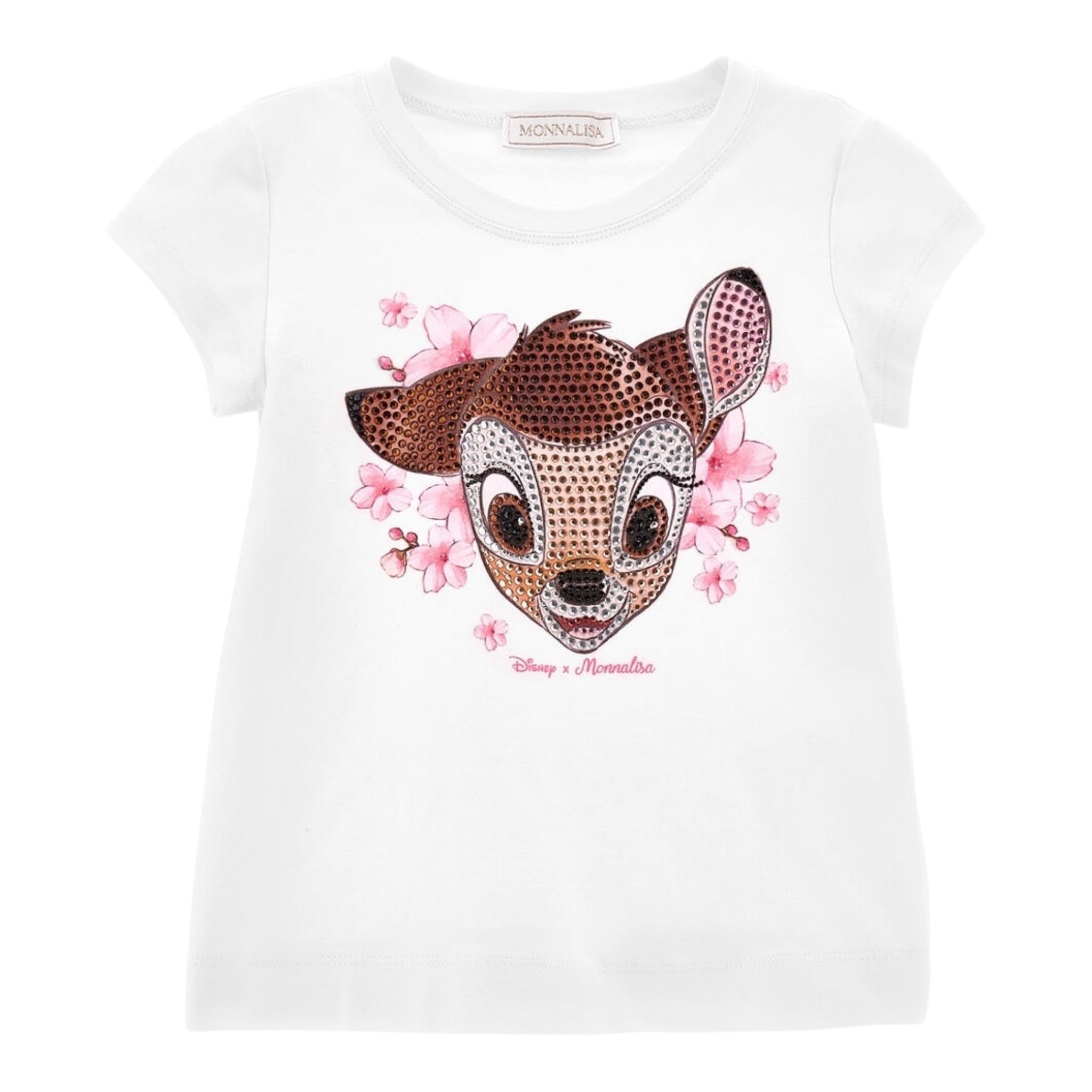 Monnalisa T-Shirt Girocollo Tinta Unita con Brillantini per Bambino 193607 BIANCO MONNALISA 