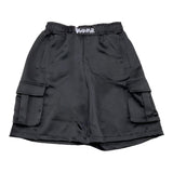 Disclaimer Bermuda Tinta Unita Modello Cargo Con Elastico In Vita Nero Per Bambino