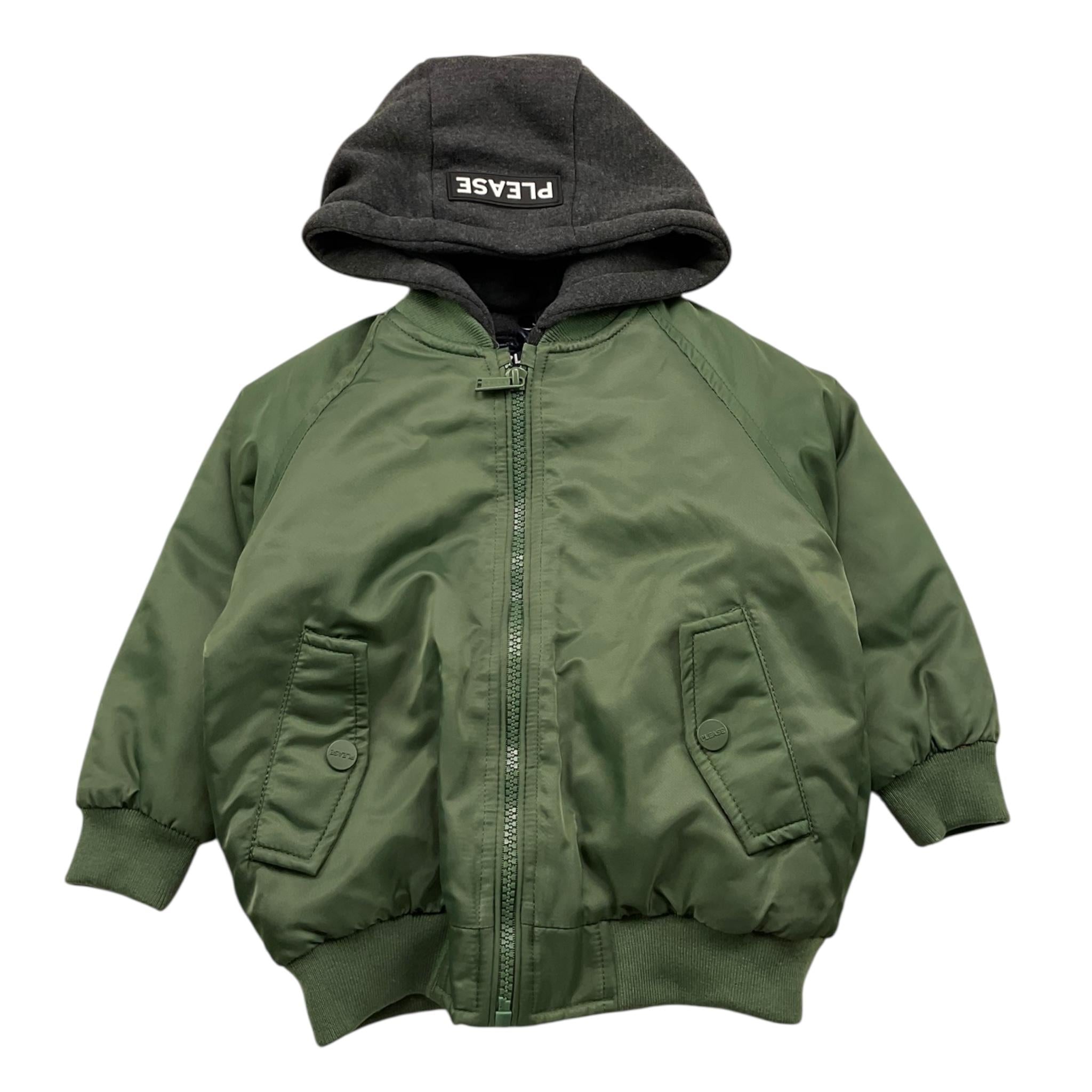 PLEASE giubbino tinta unita con cappuccio in contrasto Verde per Bambino JE10160B65 VERDE PLEASE 