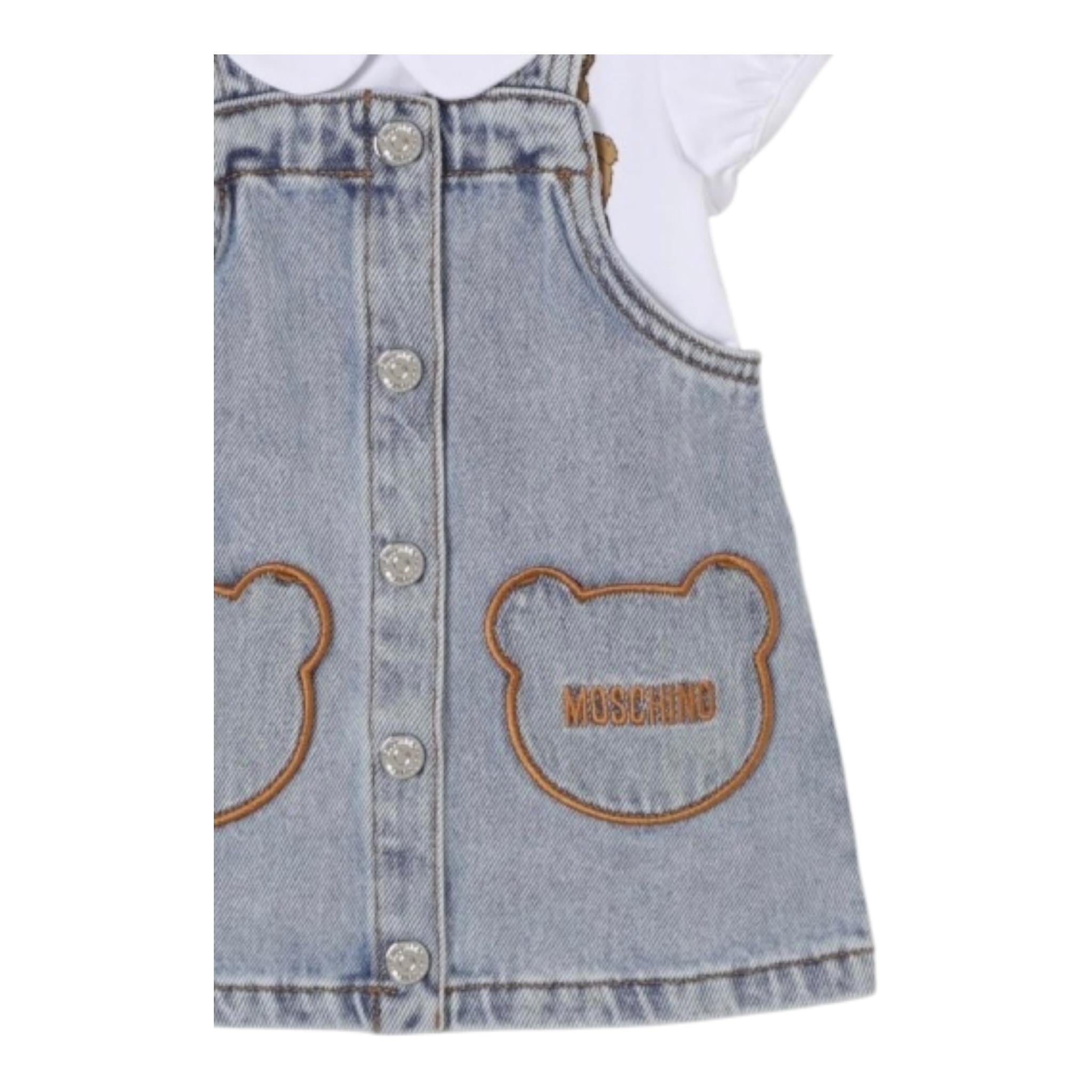 Moschino Completo 2 Pezzi T-Shirt-Salpette In Denim per Neonata MDG019 BIANCO MOSCHINO 
