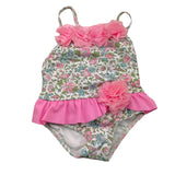 Sardon Costume Intero Tinta Unita con Fantasia Fiori Bianco per Neonata