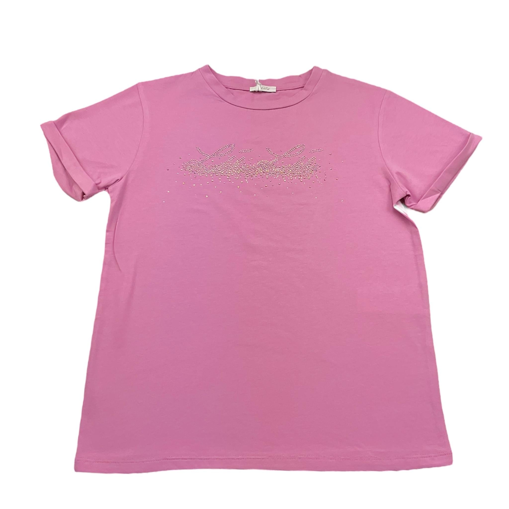 Lu Lu By Miss Grant T-Shirt Girocollo Tinta Unita con Brillantini per Bambina LL3691 ROSA LU LU BY MISS GRANT 