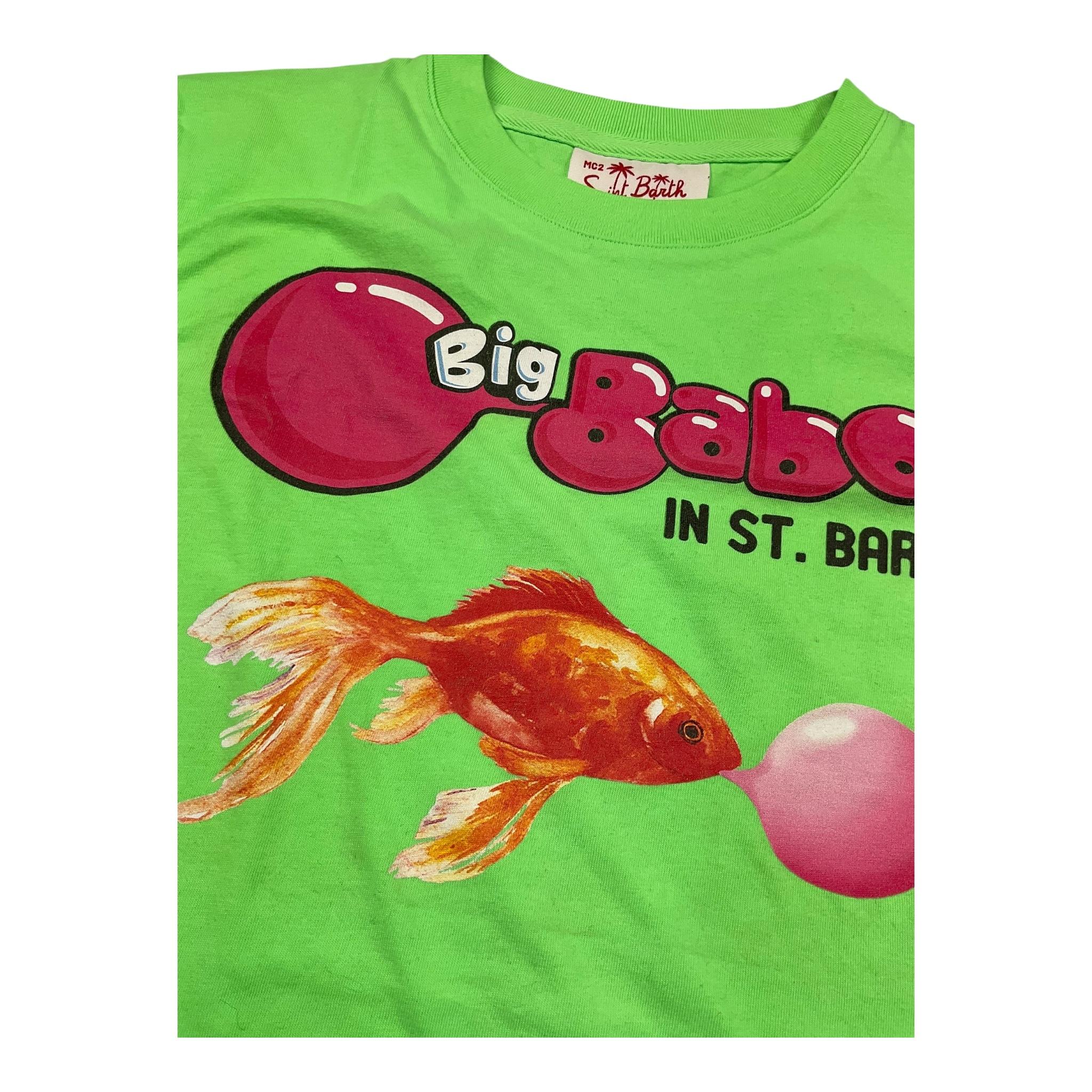 Saint Barth T-Shirt Girocollo Tinta Unita con Stampa In Contrasto per Bambino GOLDFISH VERDE FLUO SAINT BARTH 