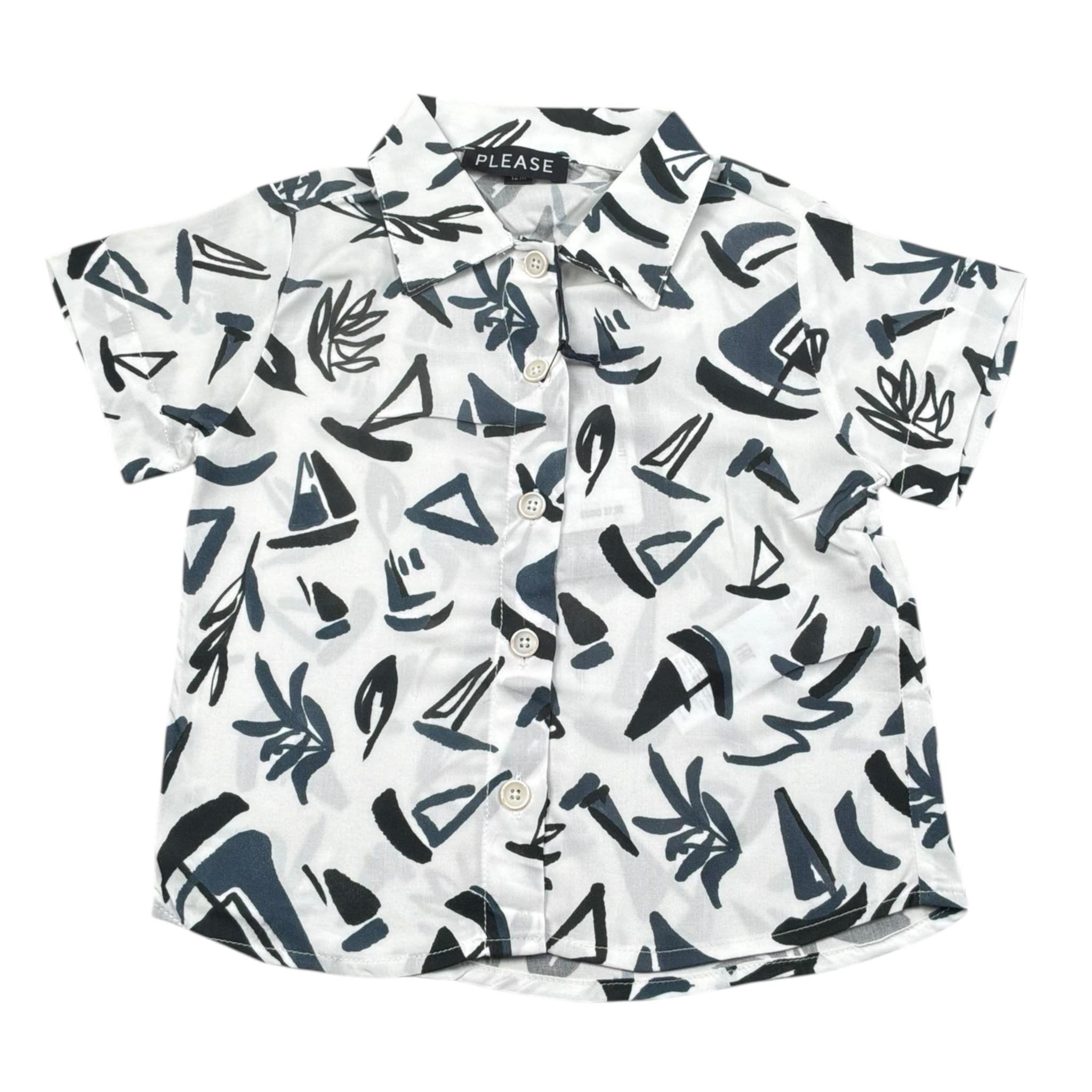 Please Camicia Tinta Unita con Stampa per Neonato CC80364B71 BIANCO PLEASE 