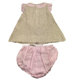 La Stupenderia Completo 2 Pezzi Camicia-Culotte Bicolore Beige/Rosa per Neonata