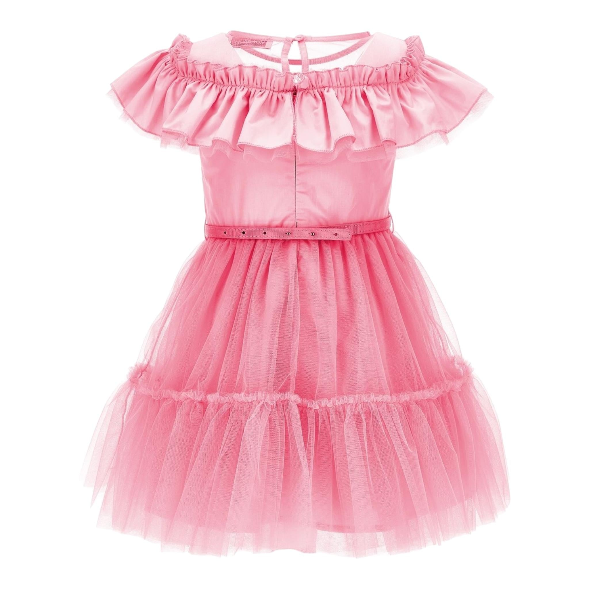 Monnalisa Abito Tinta Unita con Tulle per Neonata 17C905N ROSA MONNALISA 