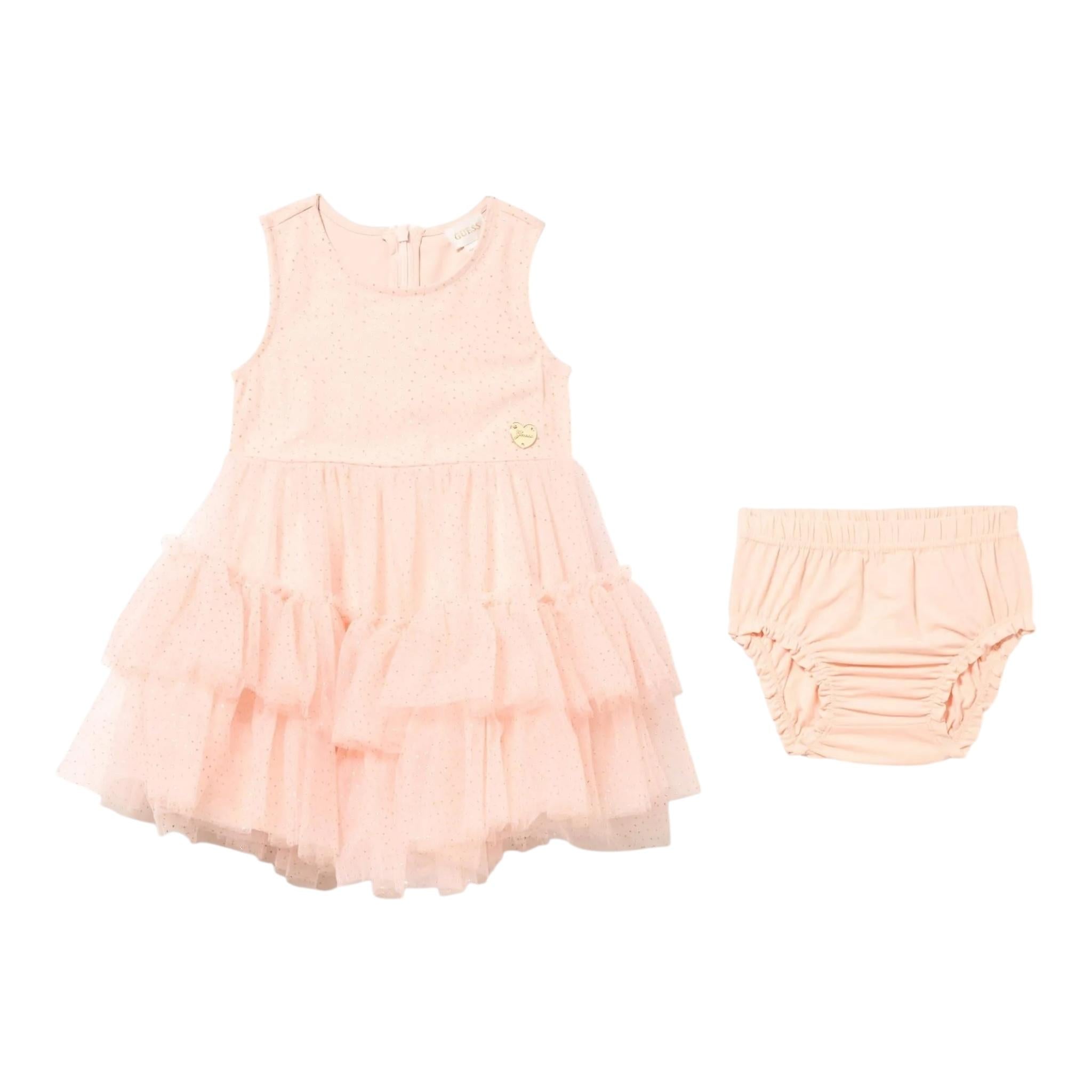 Guess Abito Giromanica Tinta Unita con Tulle E Culotte per Neonata A4RK03KC3F00 ROSA GUESS 