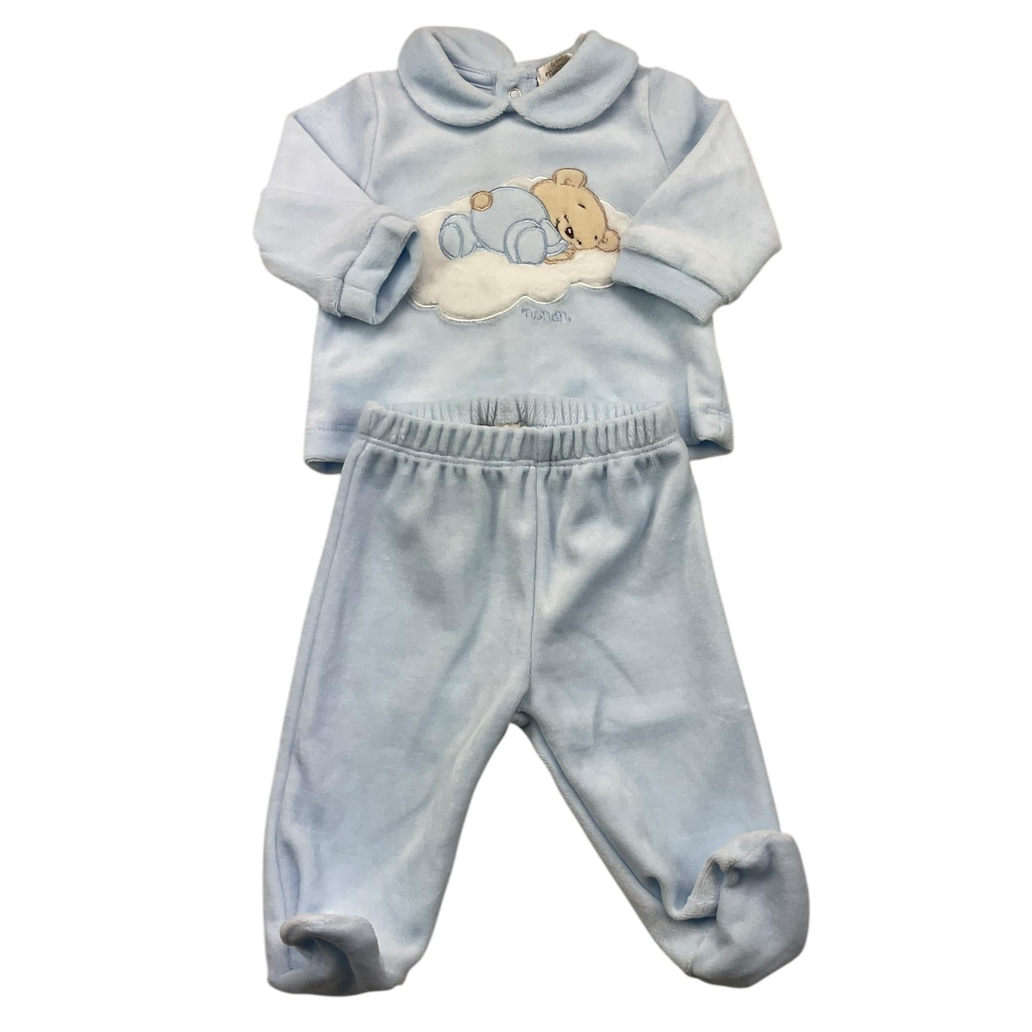 NANAN completo 2 pezzi maglia-ghettina in ciniglia tinta unita Azzurro per Neonato AI2400201A AZZURRO NANAN 