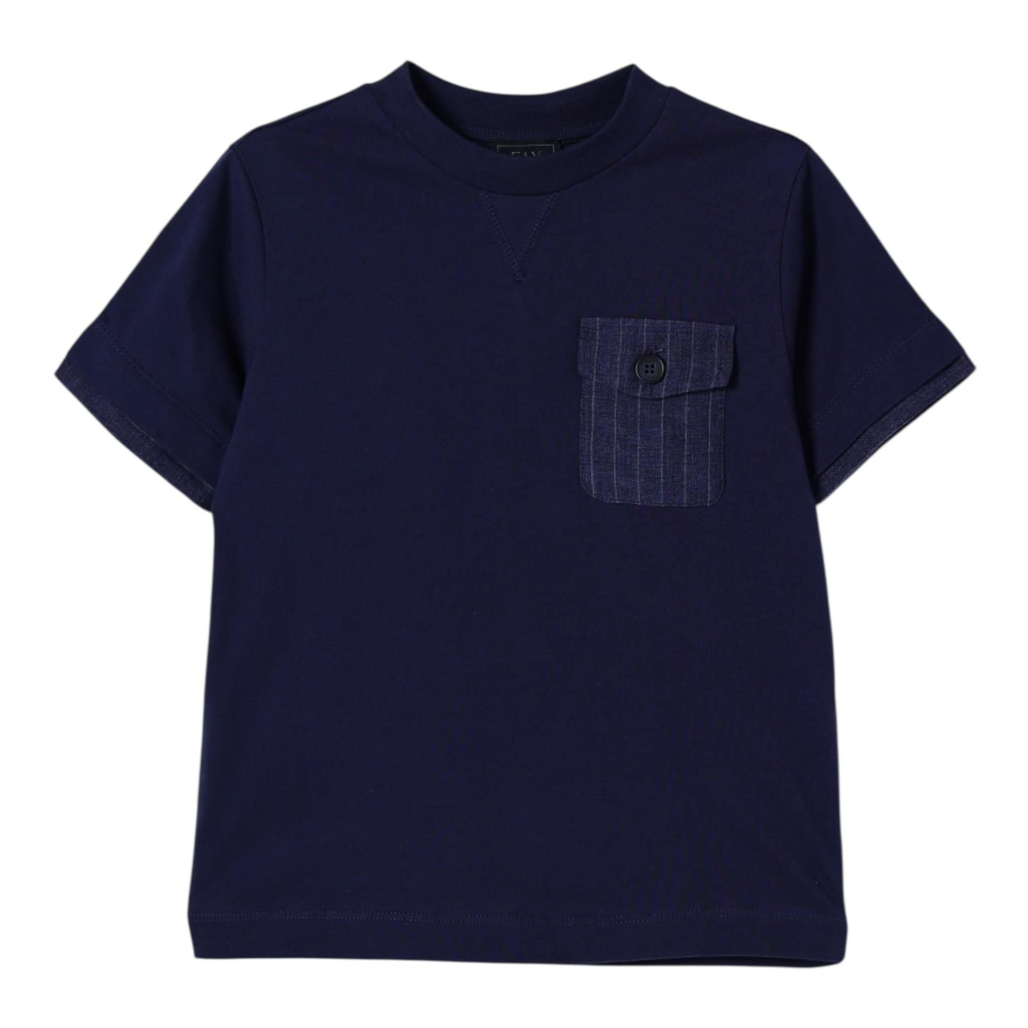 Fay T-Shirt Girocollo Tinta Unita con Taschino per Bambino FW8Q01 BLU FAY 
