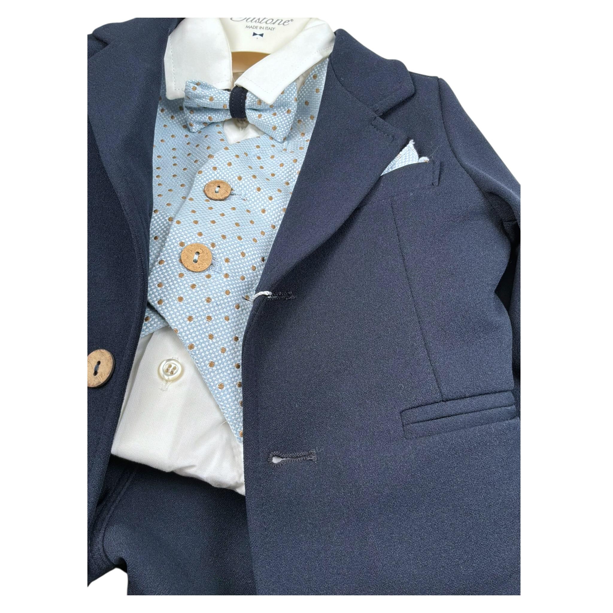 Gastone Completo 4 Pezzi Giacca-Camicia-Pantalone-Papillon-Papillon per Neonato G0140A BLU GASTONE 