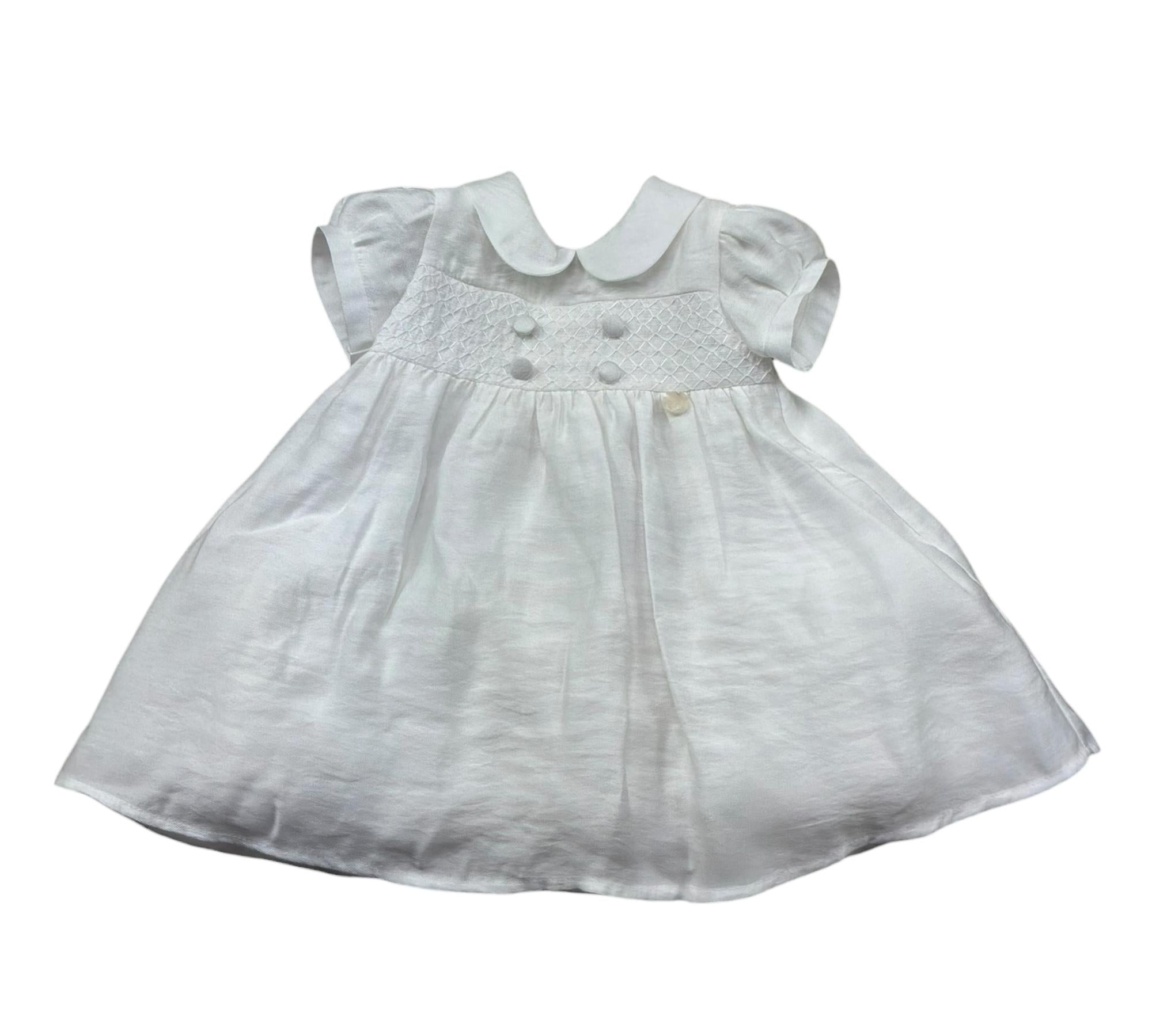 Le Bebe Abito Mezza Manica Tinta Unita con Ricami per Neonata LBG6384 BIANCO LE BEBE 