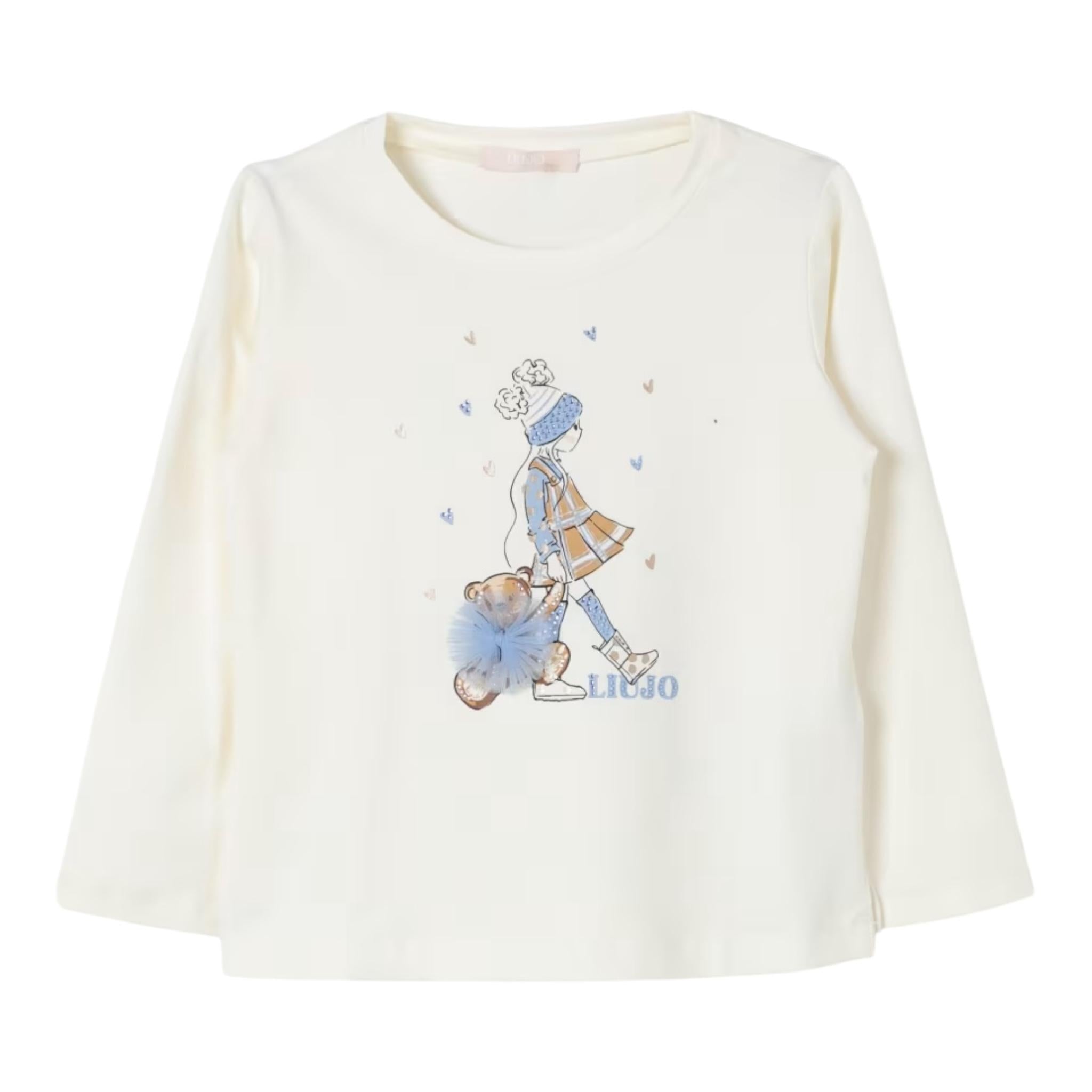 LIU JO shirt girocollo tinta unita con stampa brillantinata e fiocco Panna per Bambina KF4066J008 PANNA LIU JO 