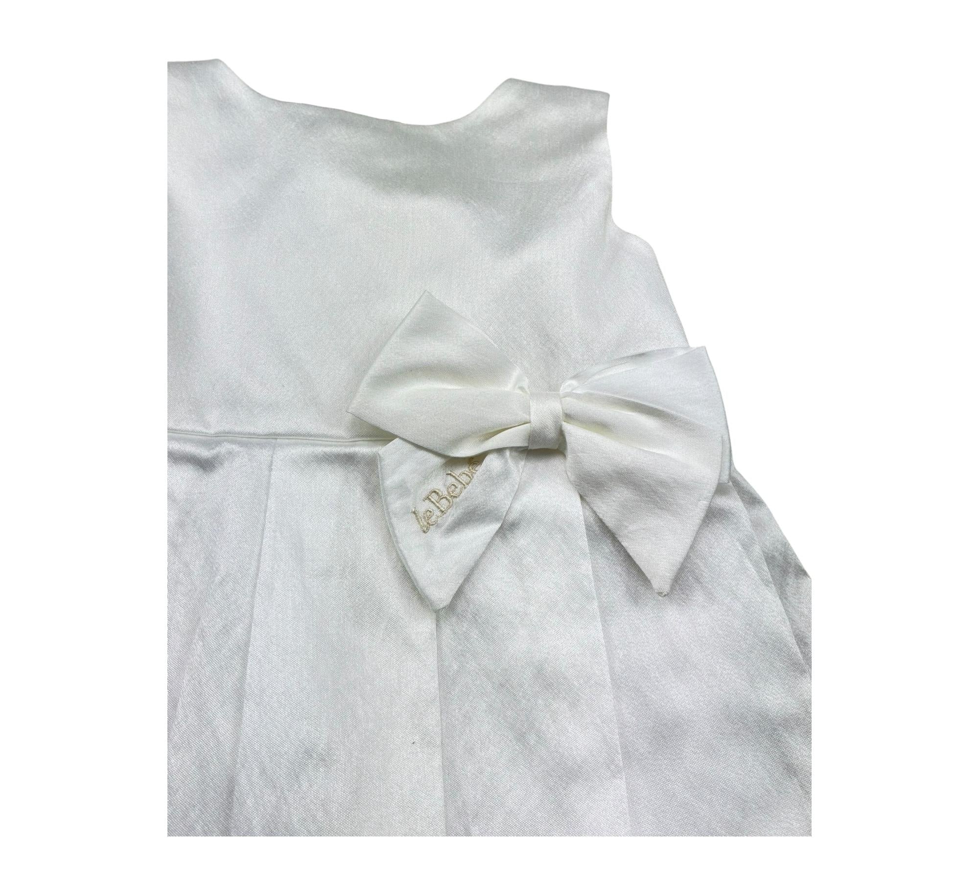 Le Bebe Abito Giromanica Tinta Unita con Fiocco per Neonata LBG0701 BIANCO LE BEBE 