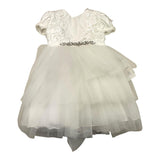Sartoria Bramante Abito Giromanica Tinta Unita Con Tulle E Cinturino Con Strass Bianco Per Neonata