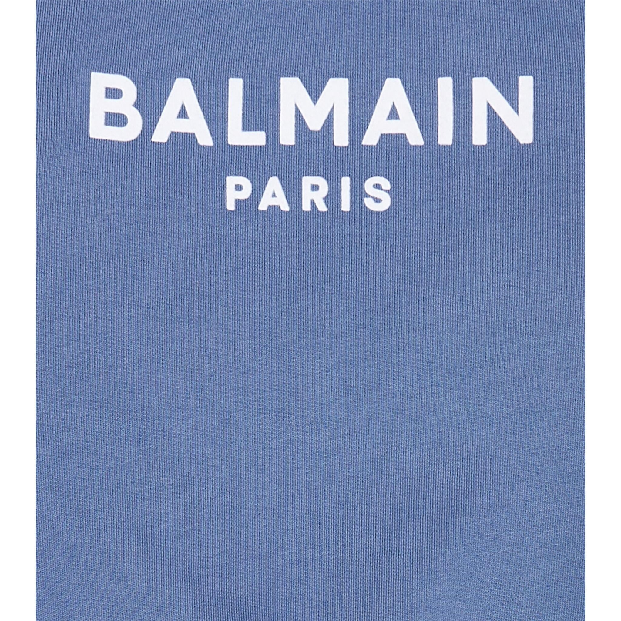 Balmain Felpa Chiusa Girocollo Tinta Unita con Stampa per Bambino BT4Q80 AZZURRO BALMAIN 