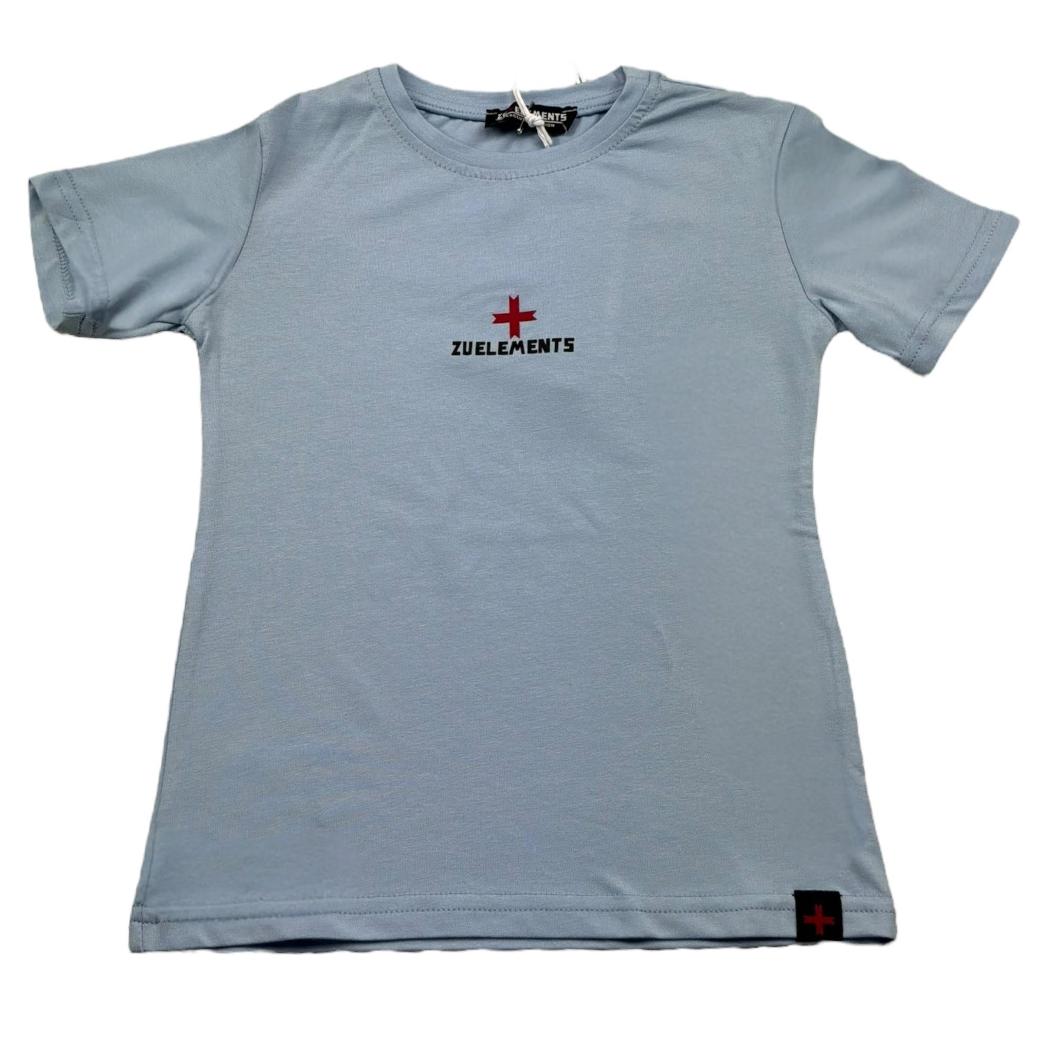 Zu+Elements T-Shirt Girocollo Tinta Unita con Logo per Bambino ZU218 AZZURRO ZU+ELEMENTS 