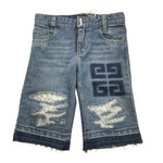 Givenchy Bermuda Tinta Unita In Denim con Logo per Bambino H30131 AZZURRO GIVENCHY 
