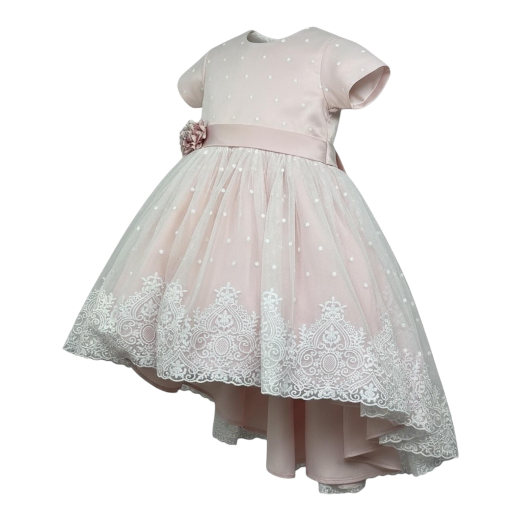 Le Bellissime di Allegra Abito Mezza Manica Tinta Unita con Ricami per Bambina A0453AB ROSA LE BELLISSIME DI ALLEGRA 