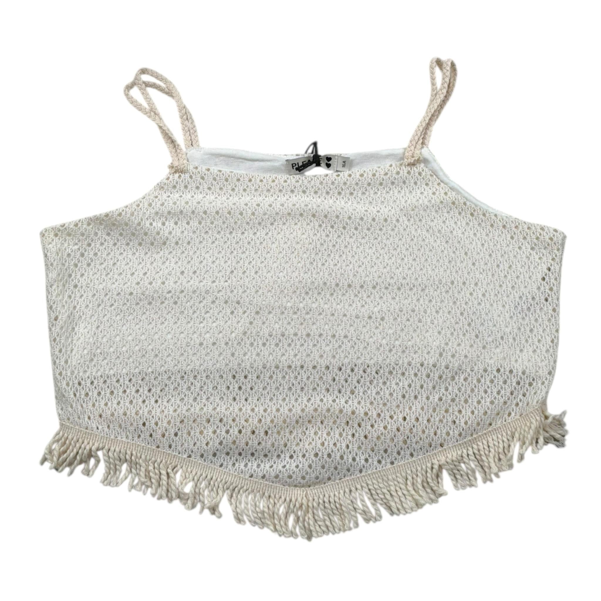 Please Top Tinta Unita con Frangie E Bretelle per Bambina CC90230G72XX PANNA PLEASE 