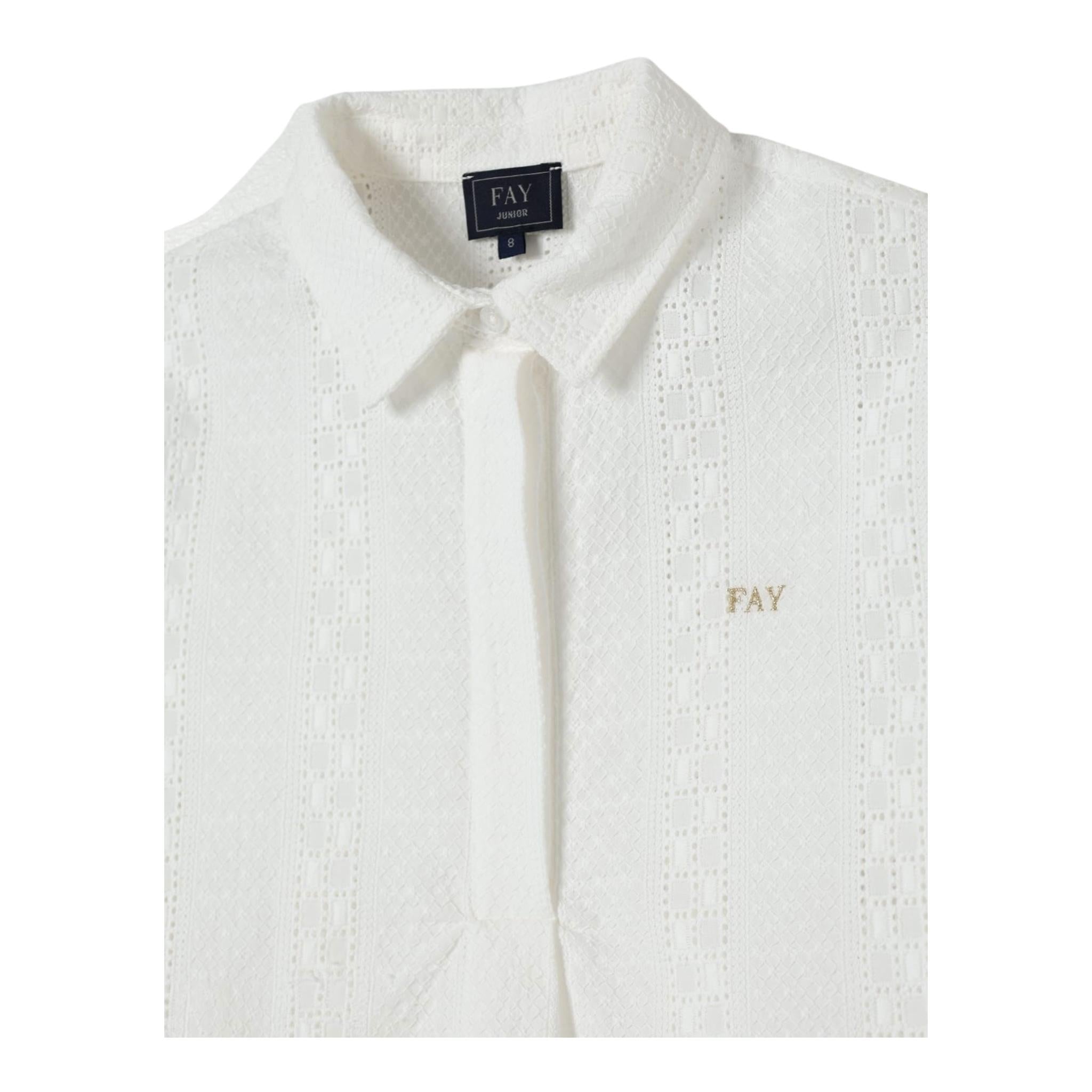 Fay Camicia Tinta Unita Traforata per Bambino FW5A20 BIANCO FAY 