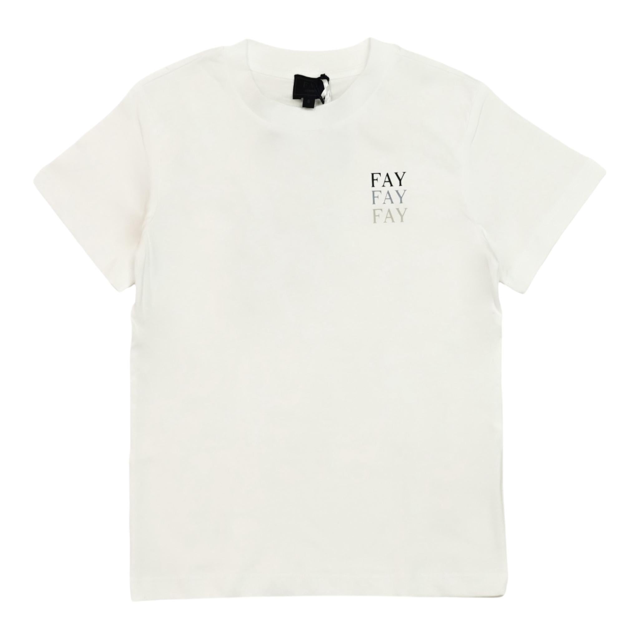 Fay T-Shirt Girocollo Tinta Unita con Stampa per Bambino FS8P31 BIANCO FAY 