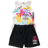 Yours Girl Completo Canotta-Short Bicolore Nero/Bianco Per Bambina