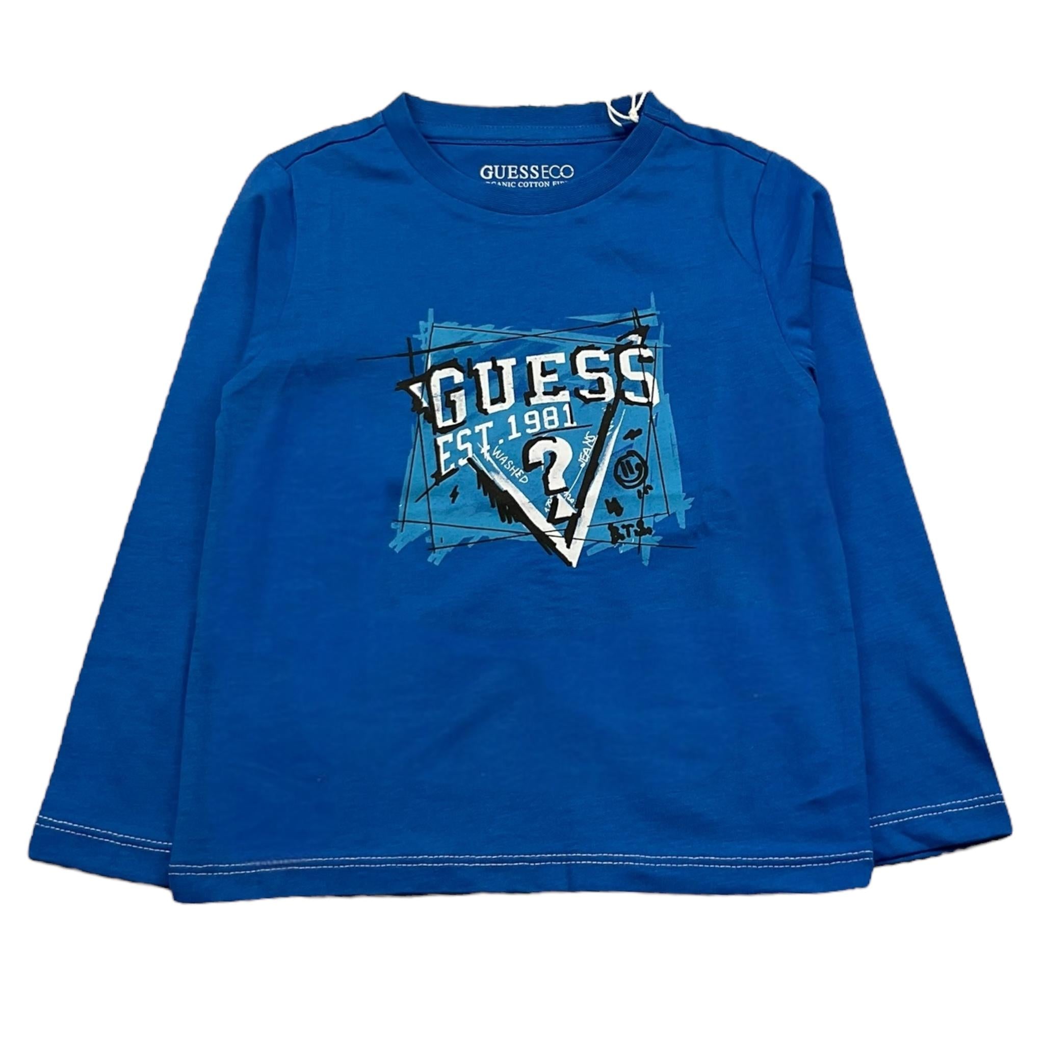 GUESS shirt girocollo tinta unita con stampa Cobalto per Neonato N4YI01K8HM4XXXXX COBALTO GUESS 