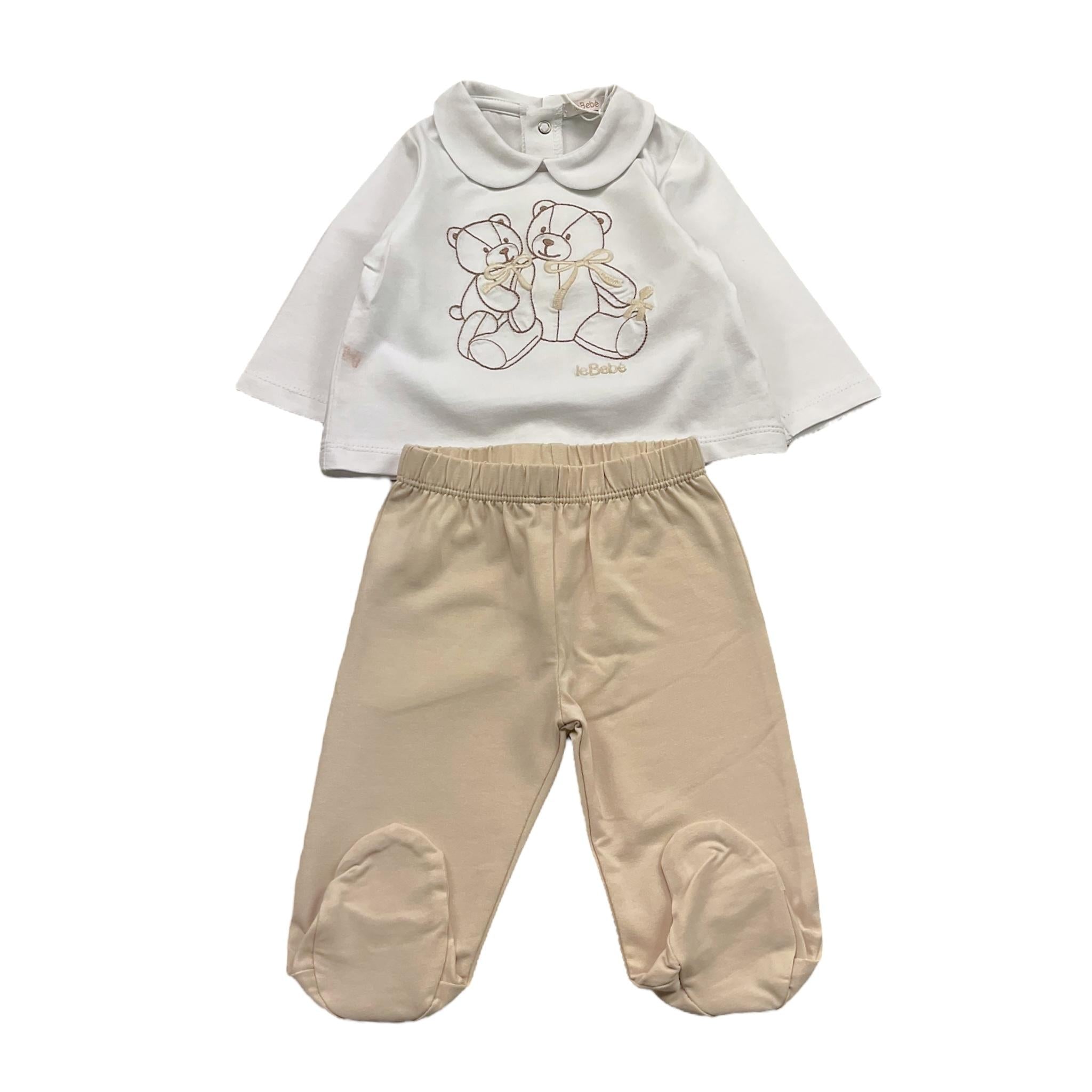 Le Bebe' Completo 2 Pezzi Shirt-Ghettina Tinta Unita con Fantasia per Neonata LBB4831 BIANCO LE BEBE' 