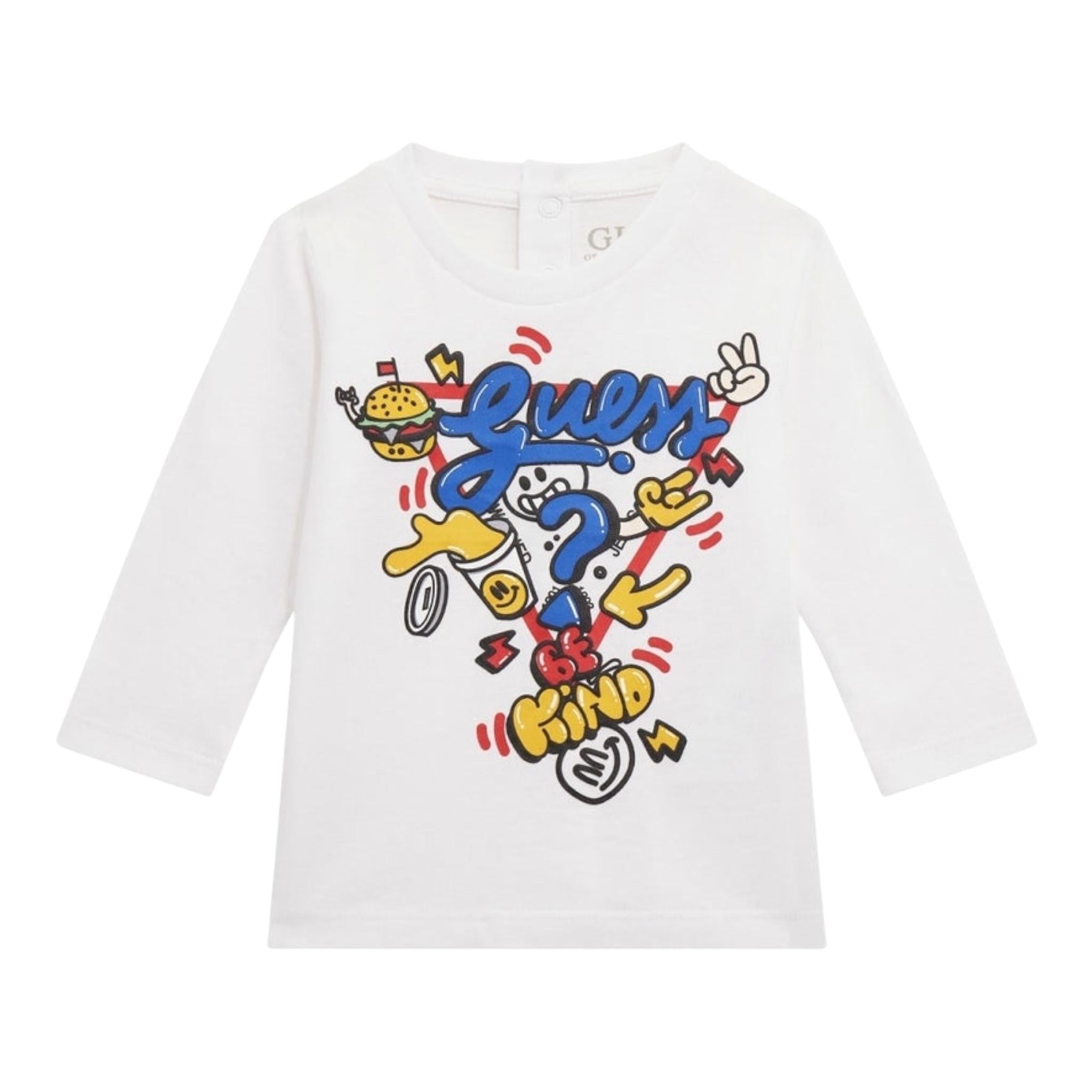 GUESS shirt girocollo tinta unita con stampa Bianco per Neonato N4YI13K8HM4NX BIANCO GUESS 