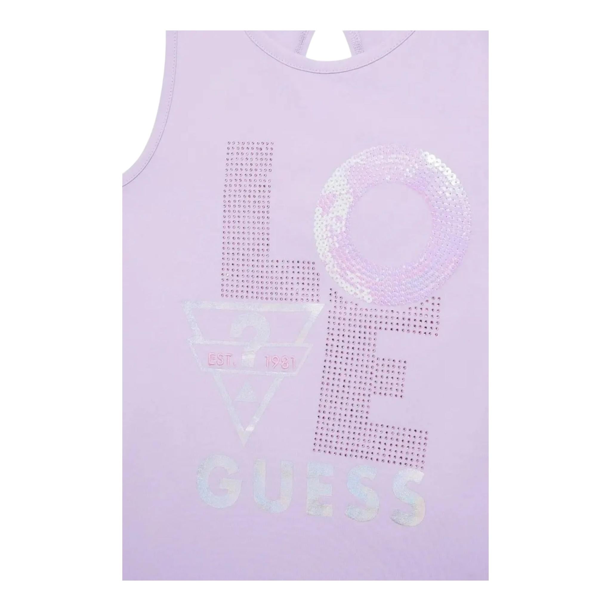 Guess Canotta Tinta Unita con Paillettes per Bambina J4GI15K6YW3 LILLA GUESS 