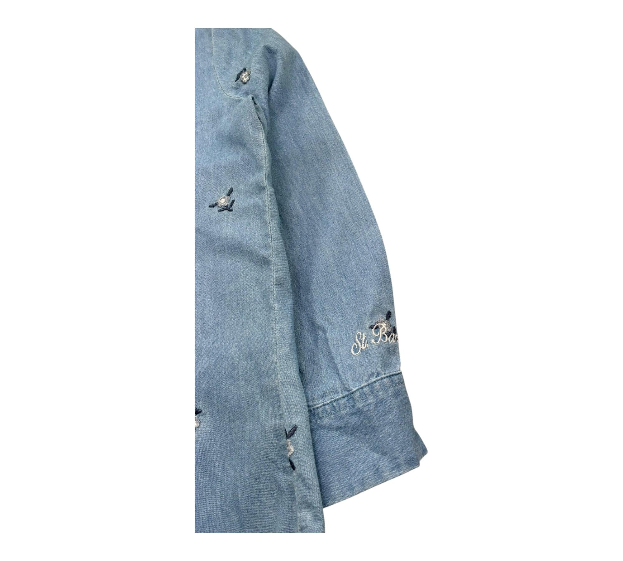 Saint Barth Camicia Manica Lunga Tinta Unita con Ricami per Bambina BRIG AZZURRO SAINT BARTH 