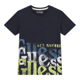 Guess T-Shirt Girocollo Tinta Unita con Stampa per Bambino L5RI12K8HM4 BLU NOTTE GUESS 