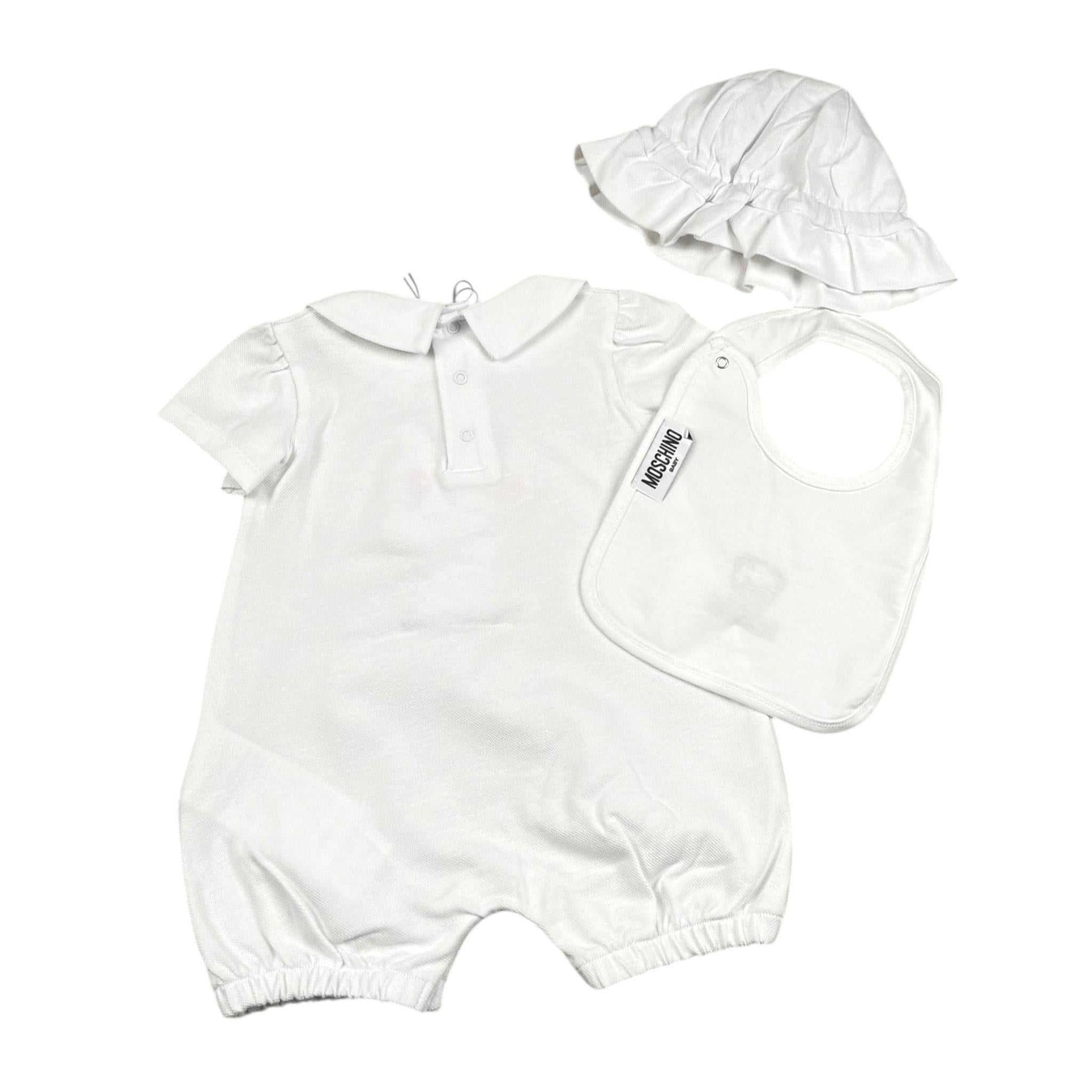 Moschino Set Pagliaccetto-Cappello-Bavetta per Neonata MDY01B BIANCO MOSCHINO 