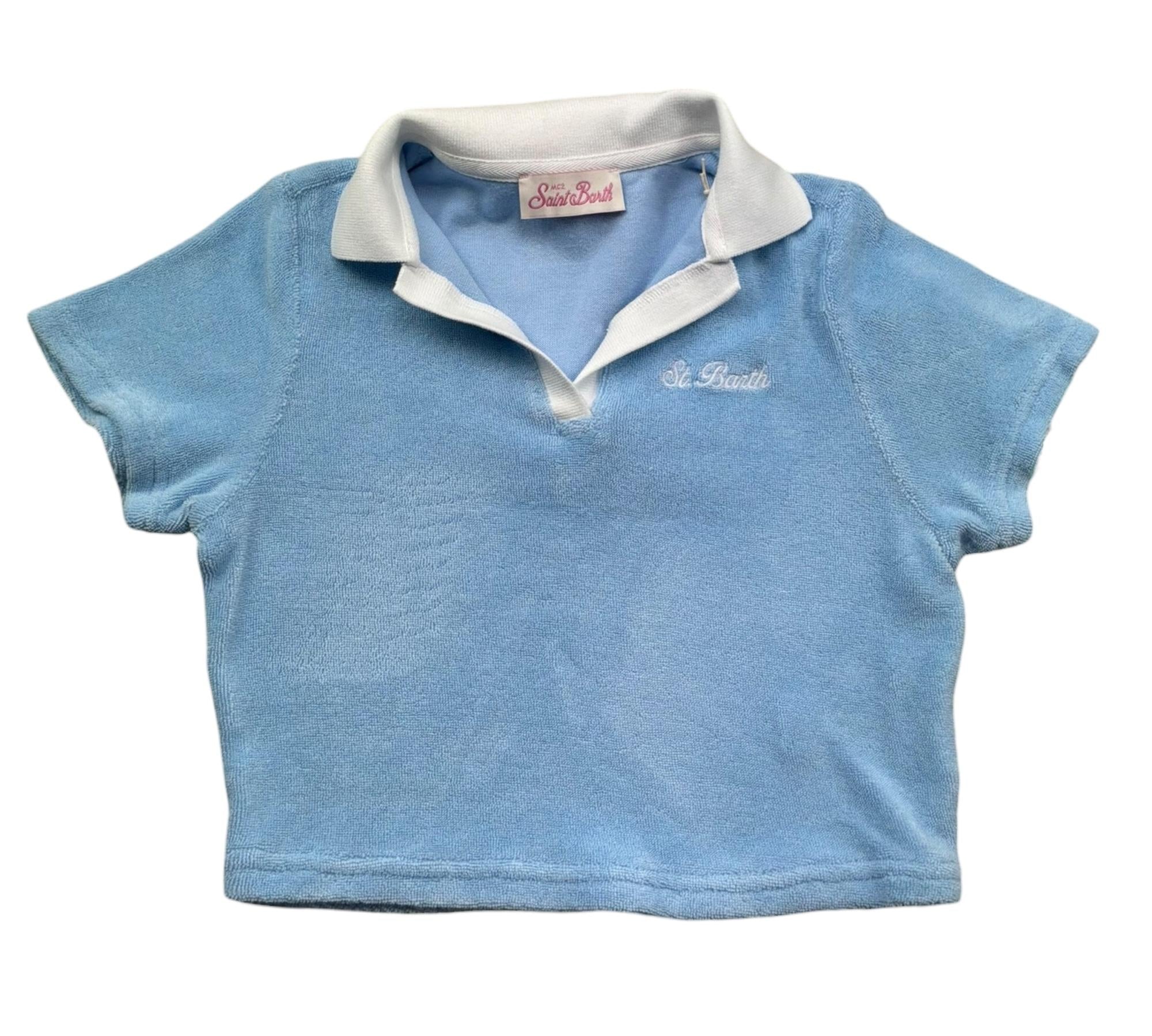 Saint Barth Polo Mezza Manica Tinta Unita In Spugna con Colletto In Contrasto per Bambina JAIM003 AZZURRO SAINT BARTH 