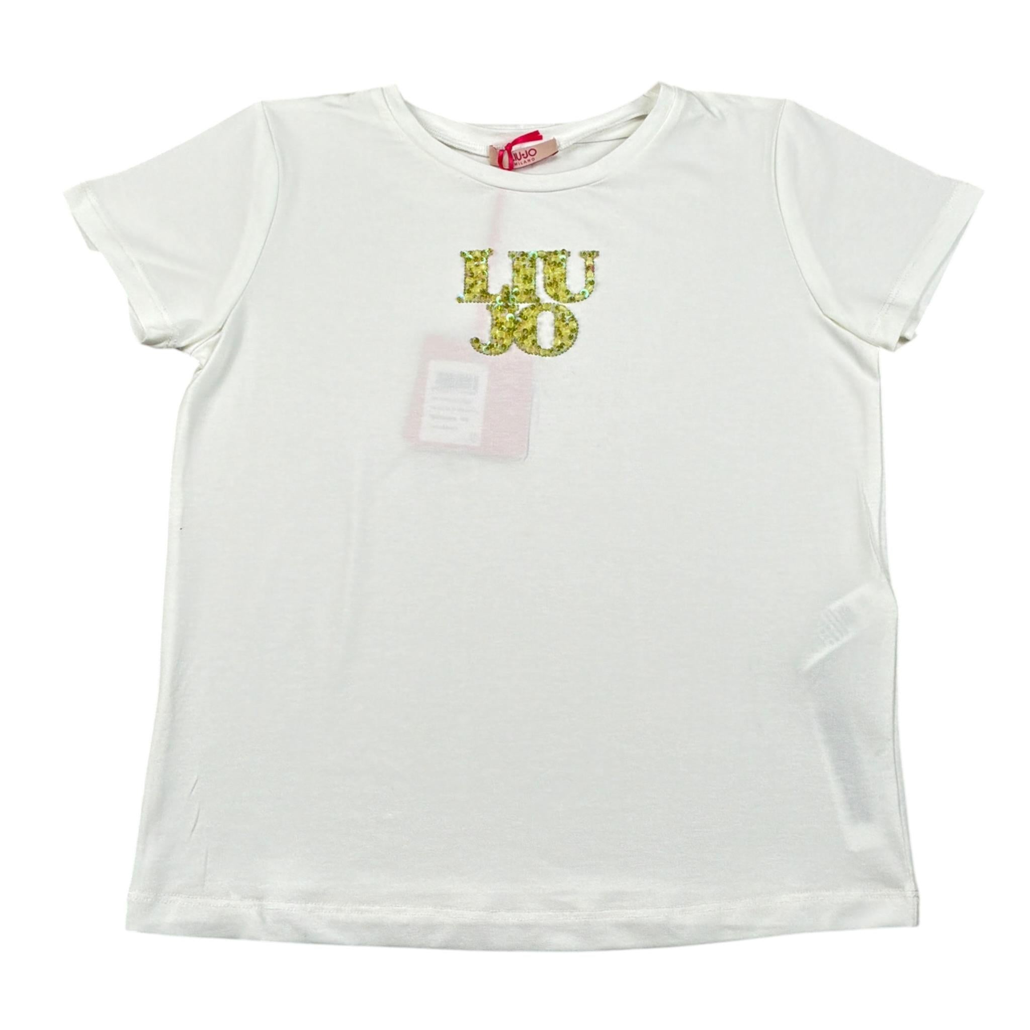 Liu Jo T-Shirt Girocollo tinta unita con Paillettes Bianco per Bambina GA5018XXXXX BIANCO LIU JO 